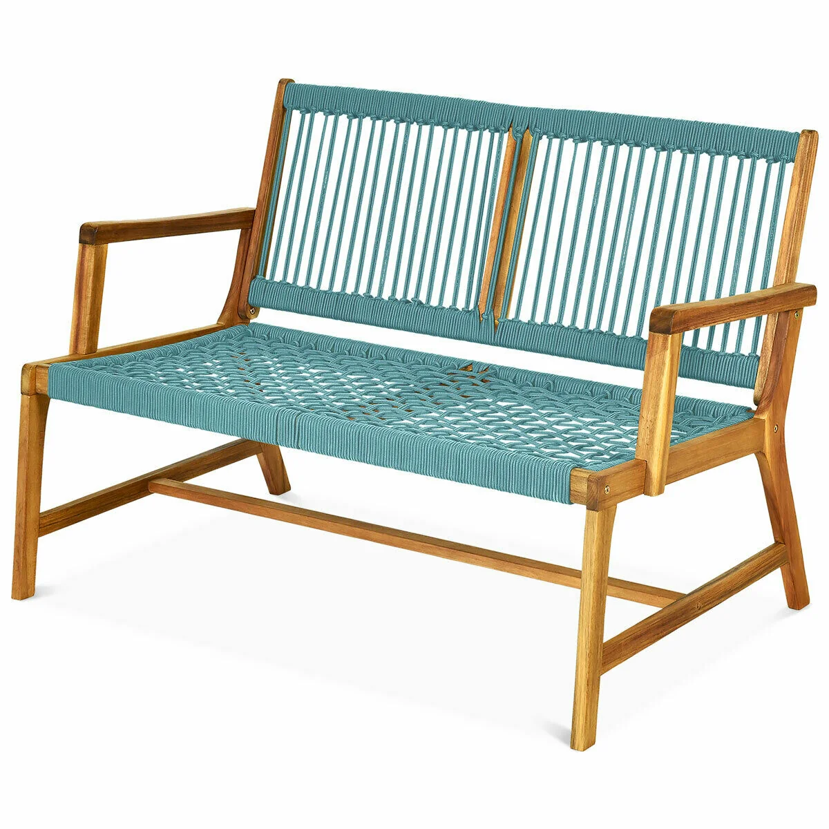 2-Person Acacia Wood Bench, Turquoise - Image 4