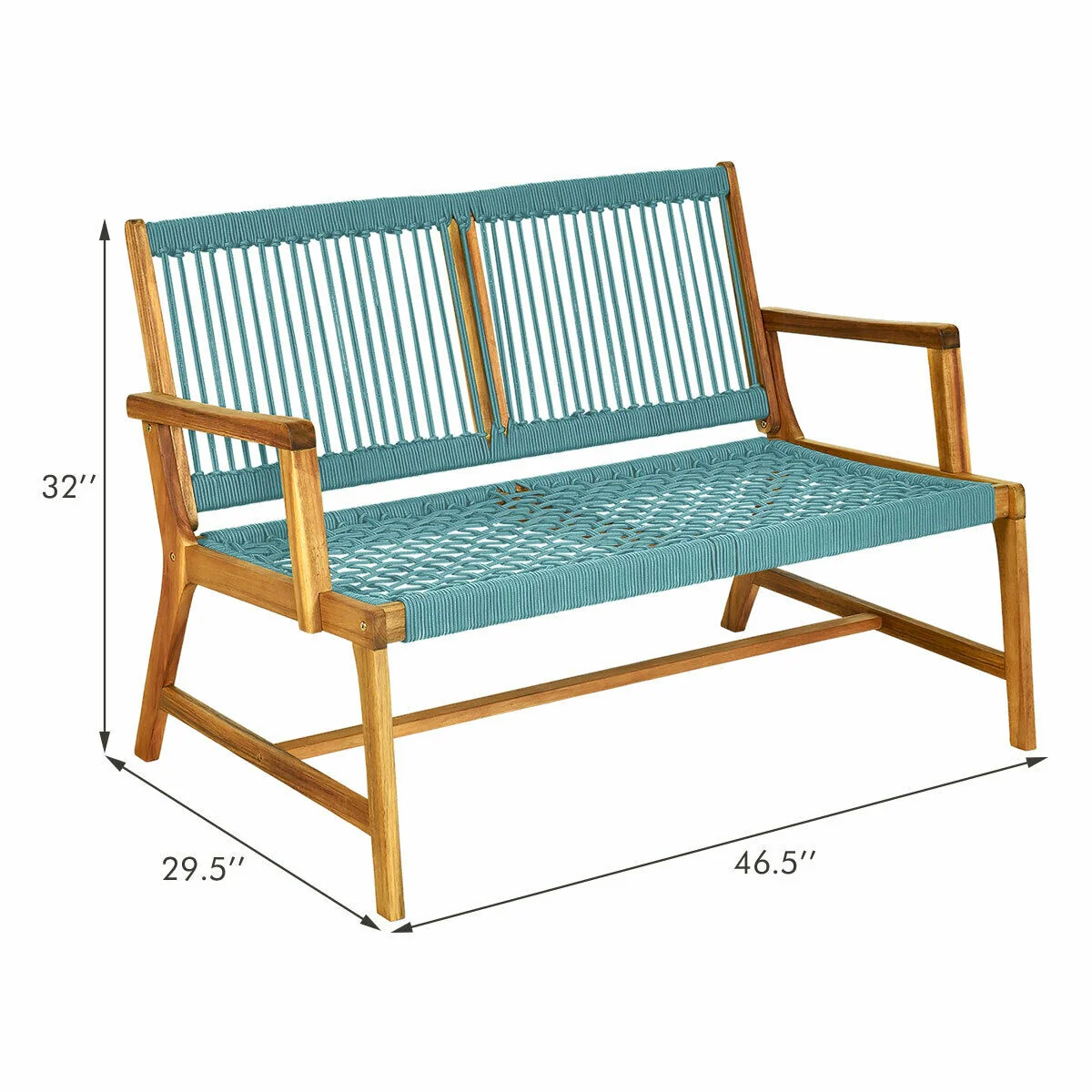 2-Person Acacia Wood Bench, Turquoise - Image 5
