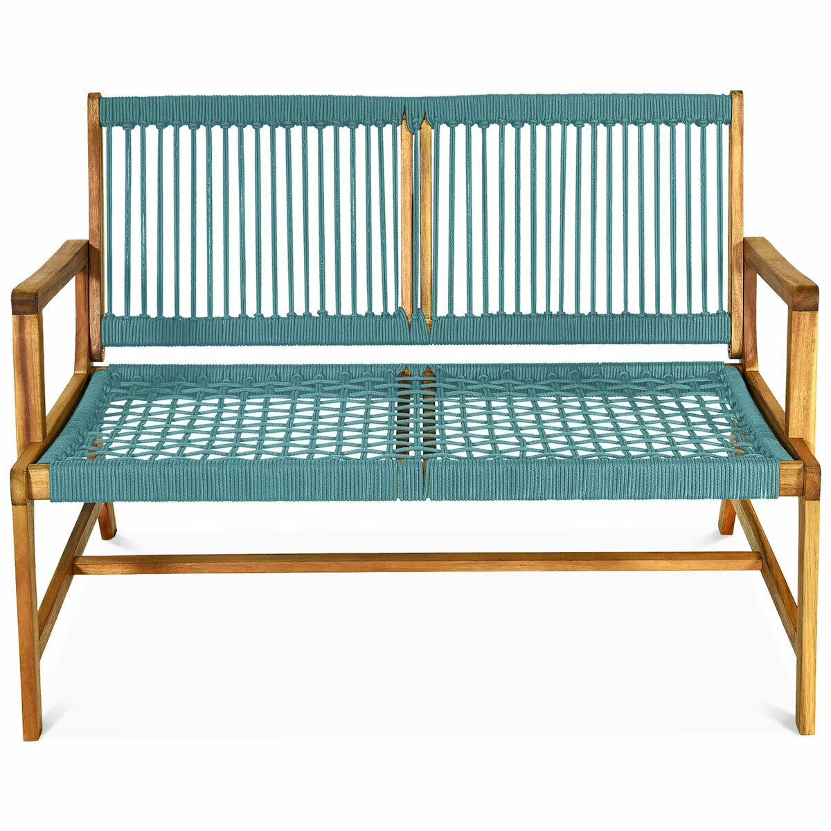 2-Person Acacia Wood Bench, Turquoise - Image 9