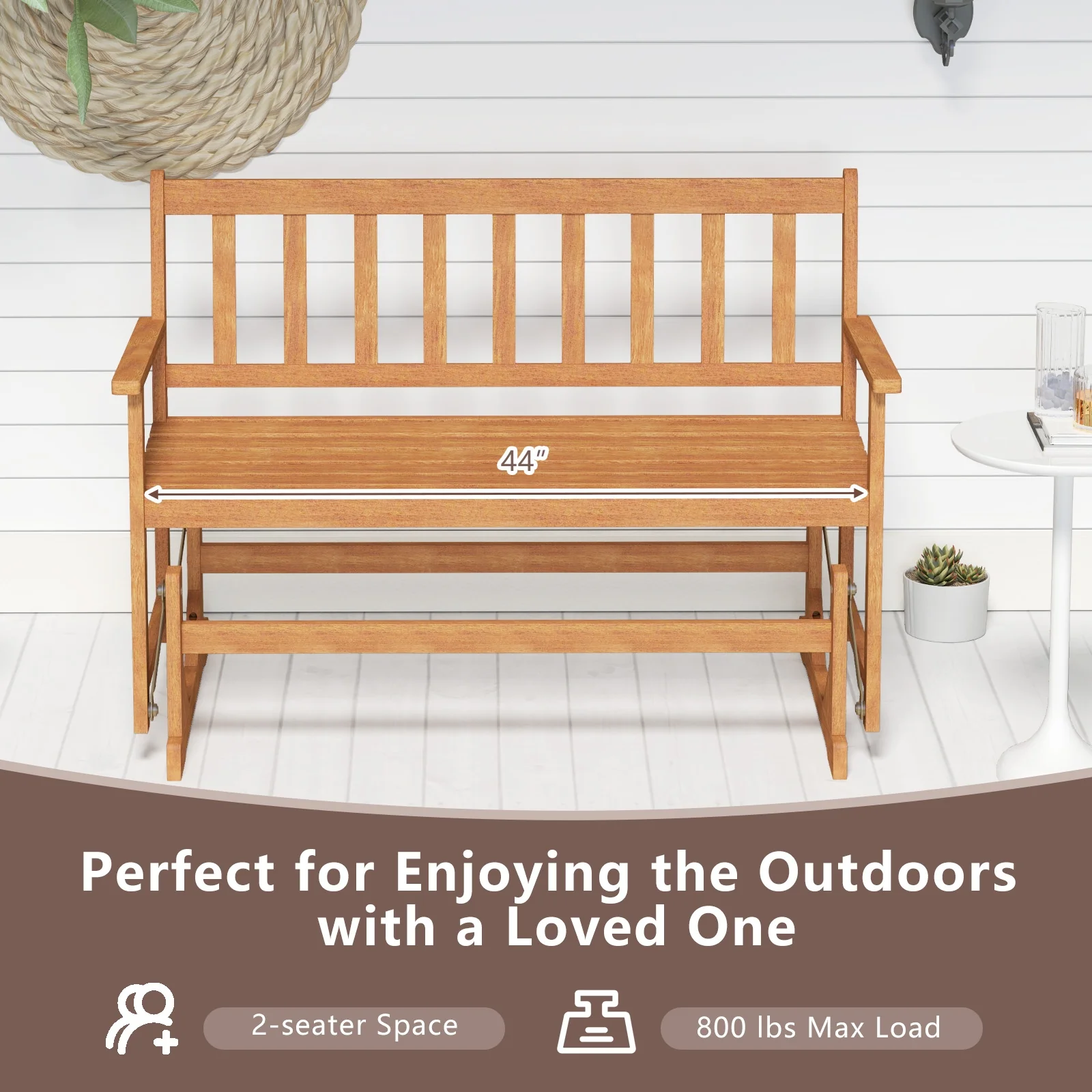 2-Person Acacia Wood Glider Bench Patio Swing, Natural - Image 10