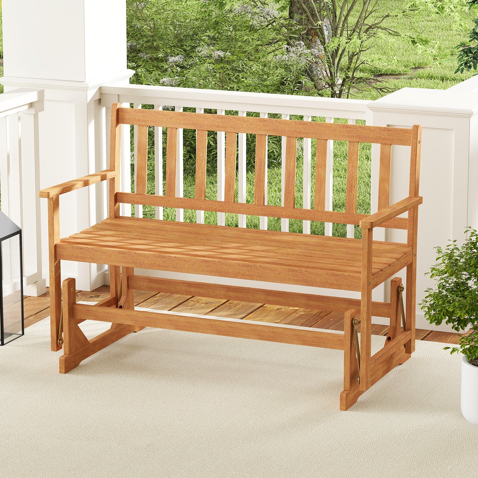 2-Person Acacia Wood Glider Bench Patio Swing, Natural - Image 3