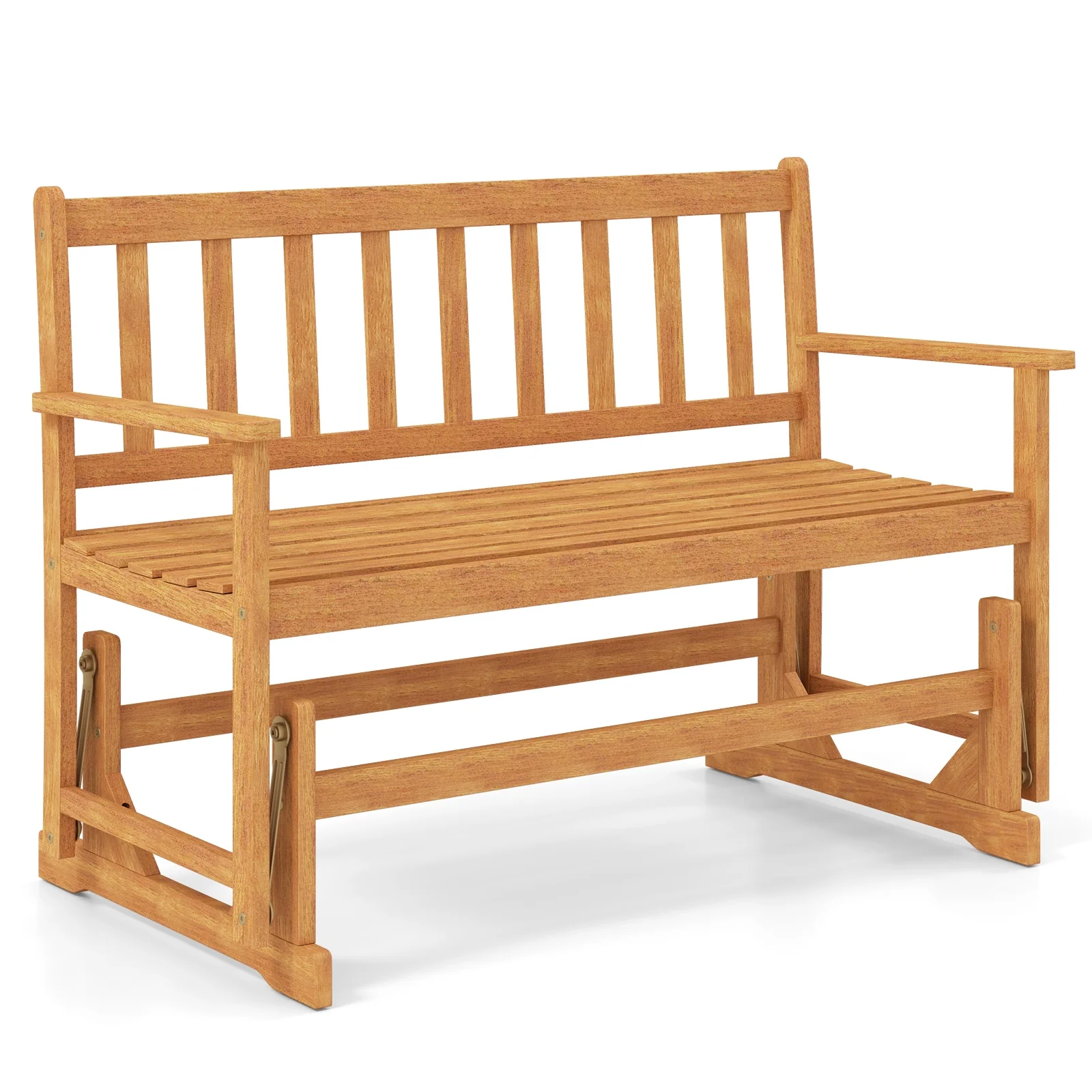 2-Person Acacia Wood Glider Bench Patio Swing, Natural - Image 4