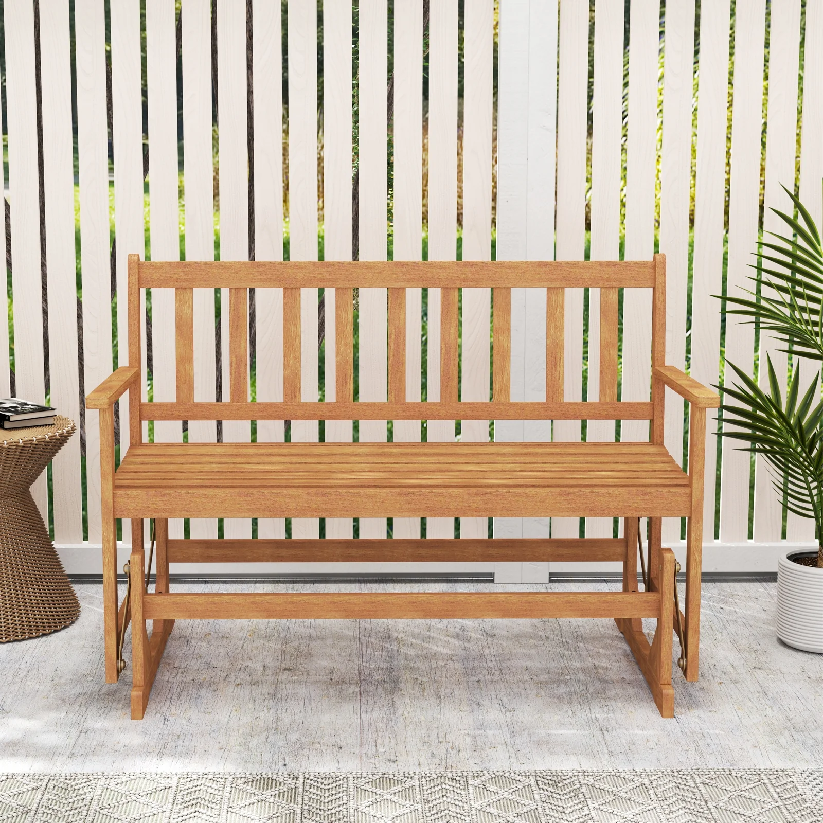 2-Person Acacia Wood Glider Bench Patio Swing, Natural - Image 6
