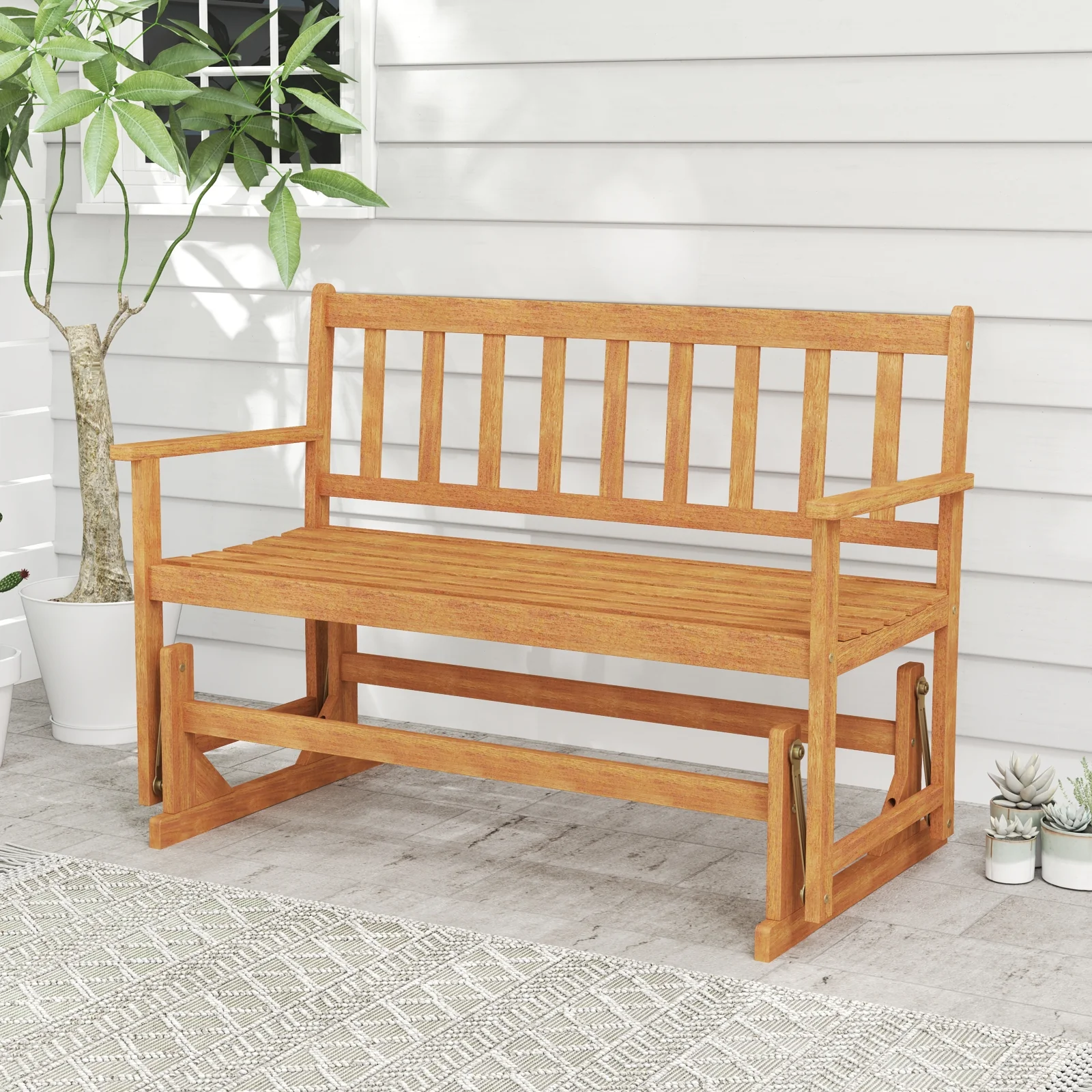 2-Person Acacia Wood Glider Bench Patio Swing, Natural - Image 7