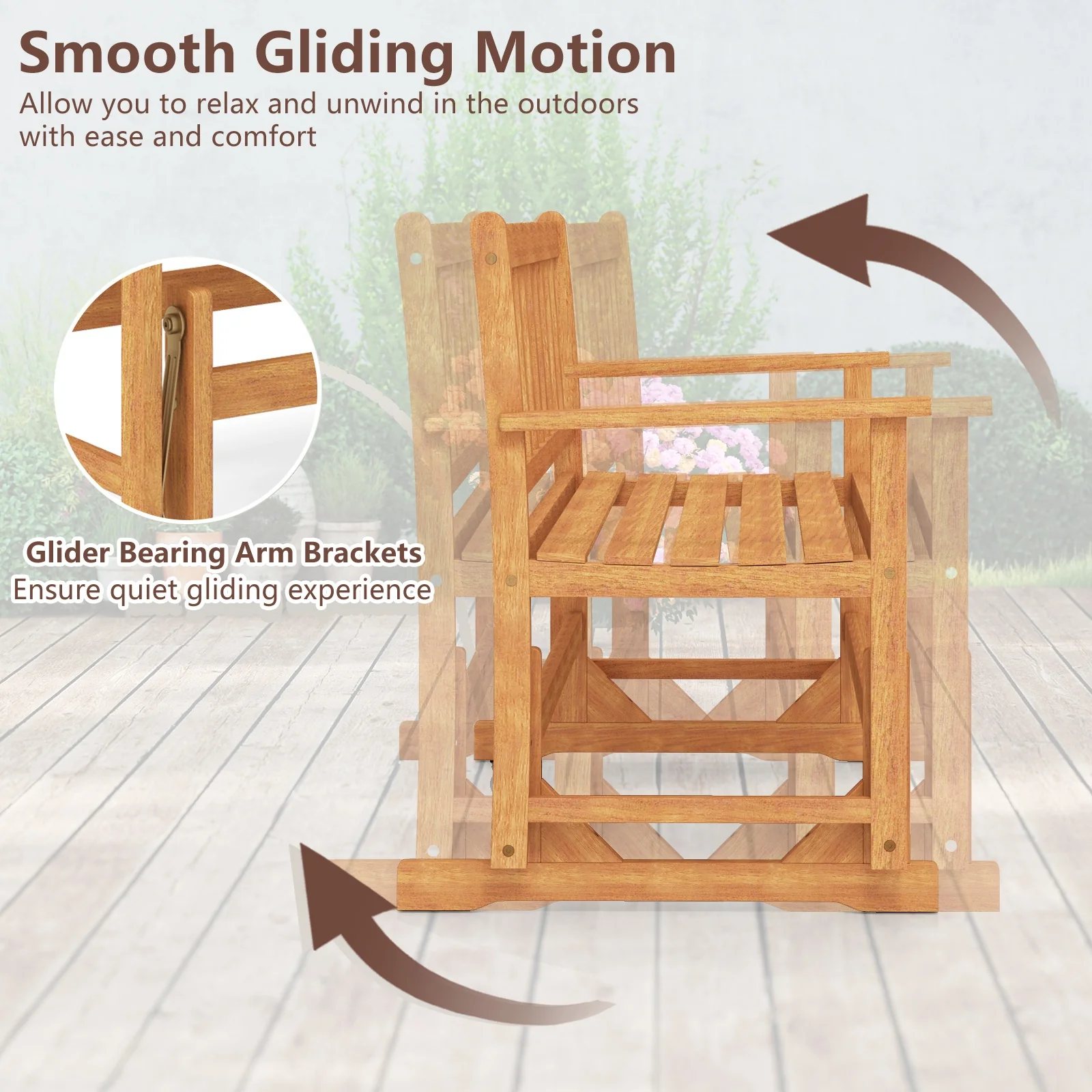 2-Person Acacia Wood Glider Bench Patio Swing, Natural - Image 8