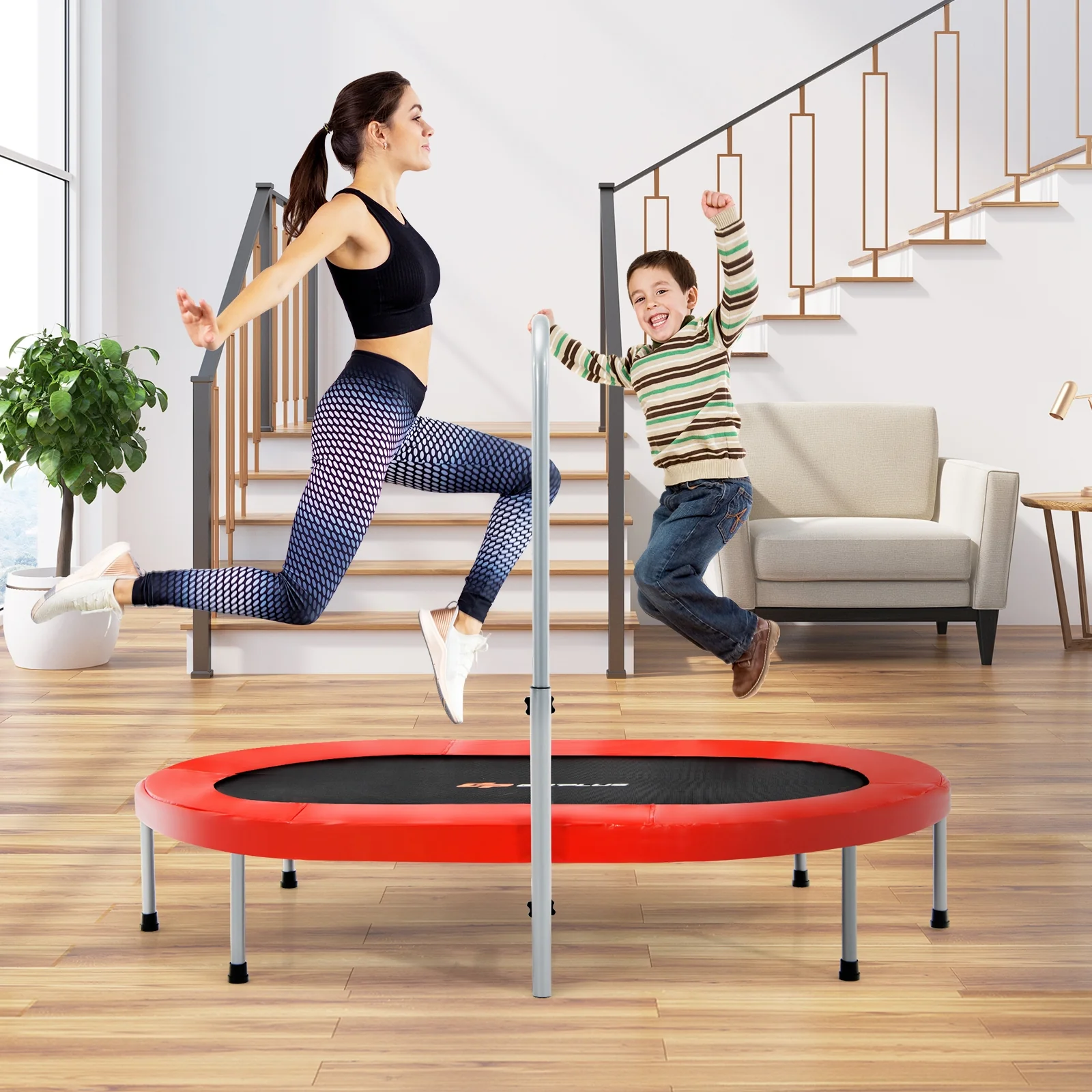 2-Person Foldable Mini Kids Rebounder Trampoline, Red - Image 3