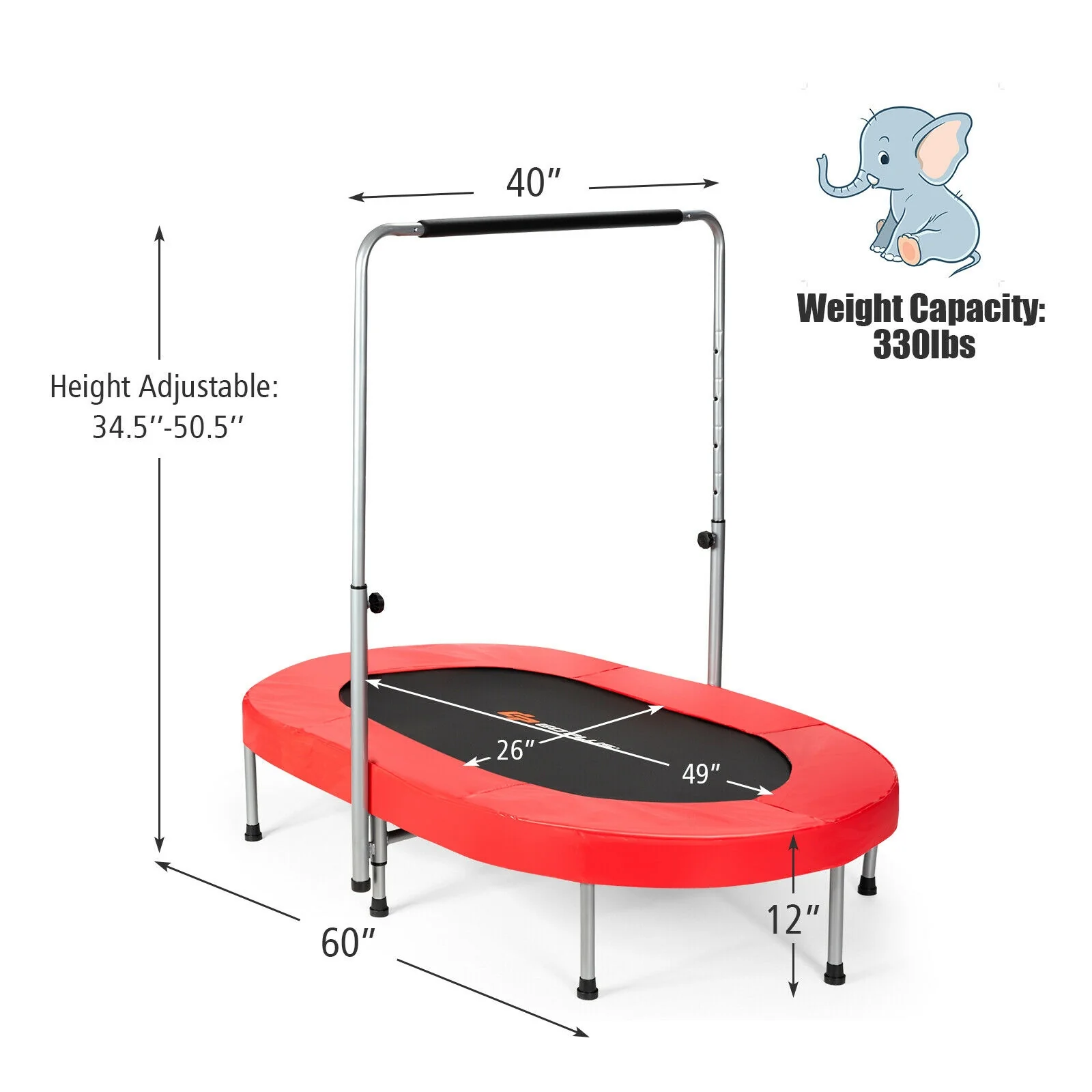 2-Person Foldable Mini Kids Rebounder Trampoline, Red - Image 5