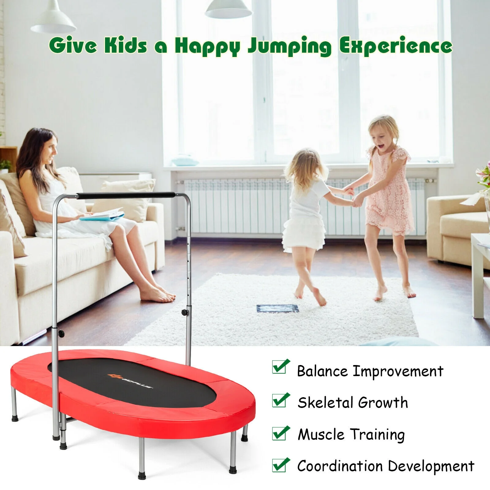 2-Person Foldable Mini Kids Rebounder Trampoline, Red - Image 8