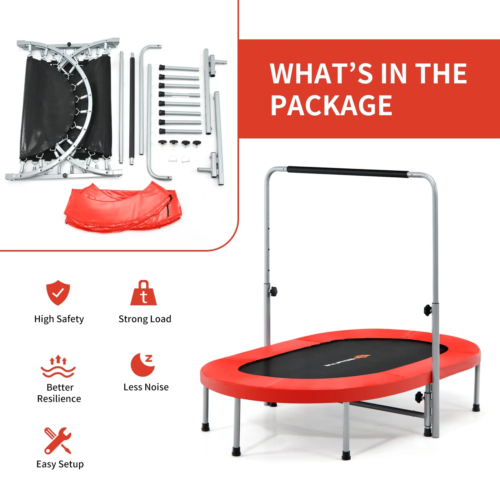 2-Person Foldable Mini Kids Rebounder Trampoline, Red - Image 9