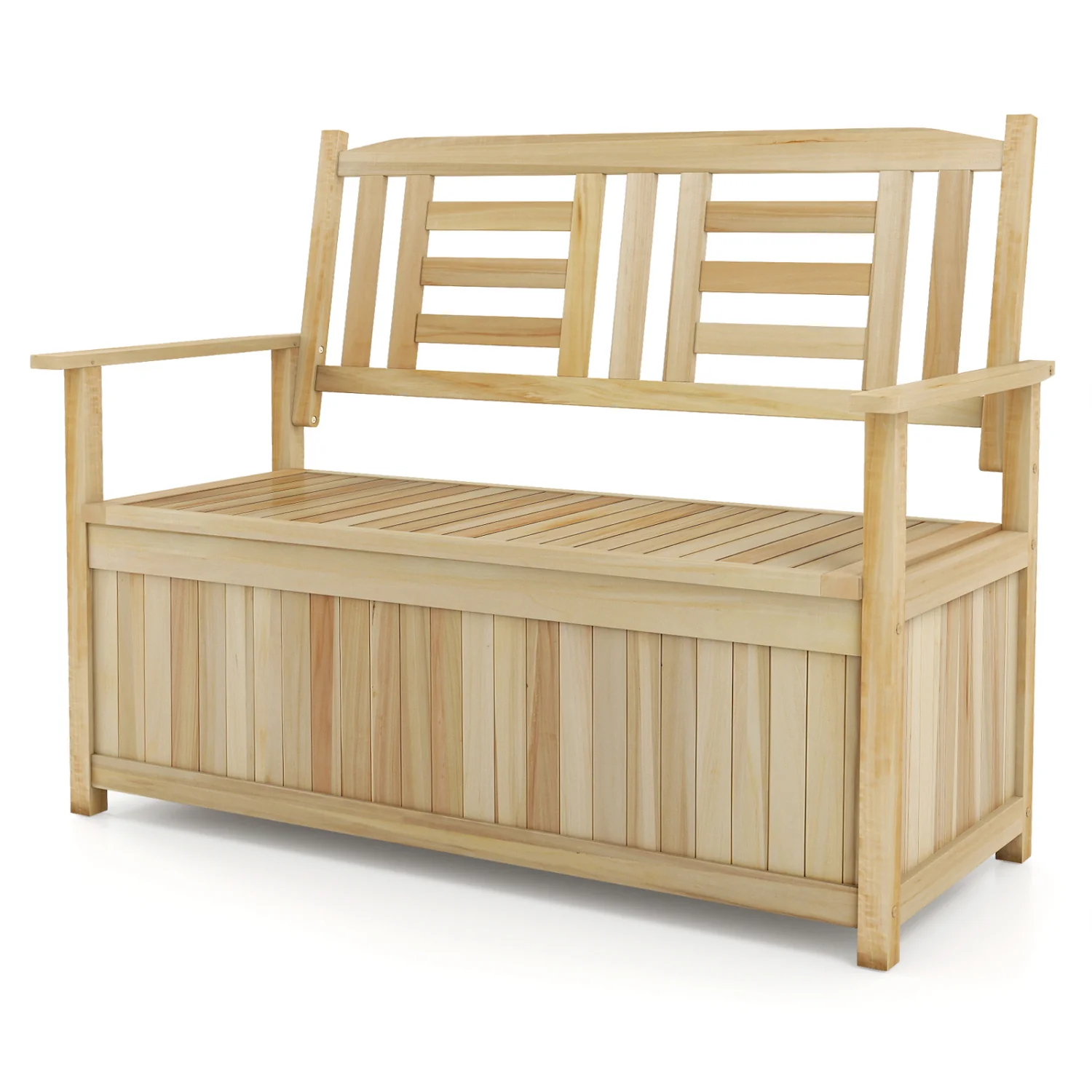 2-Person Garden Bench with 49 Gal Storage Bench and Backrest, Natural