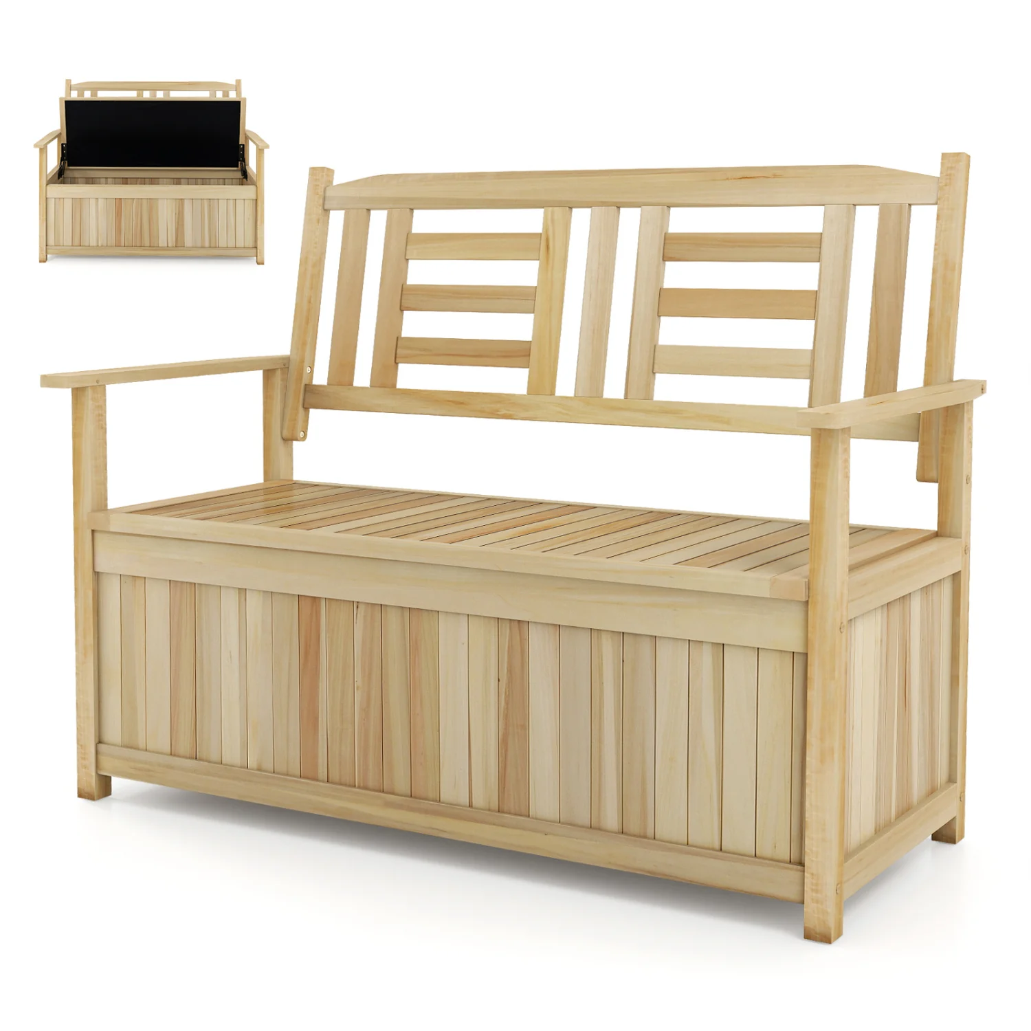 2-Person Garden Bench with 49 Gal Storage Bench and Backrest, Natural - Image 4
