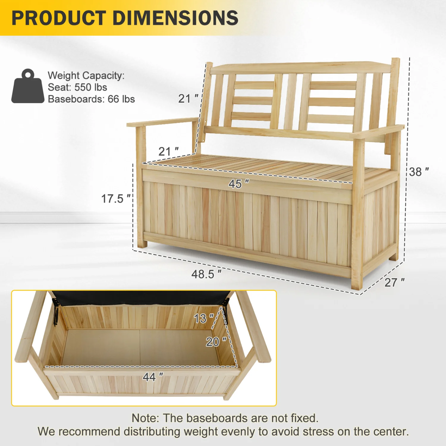 2-Person Garden Bench with 49 Gal Storage Bench and Backrest, Natural - Image 5