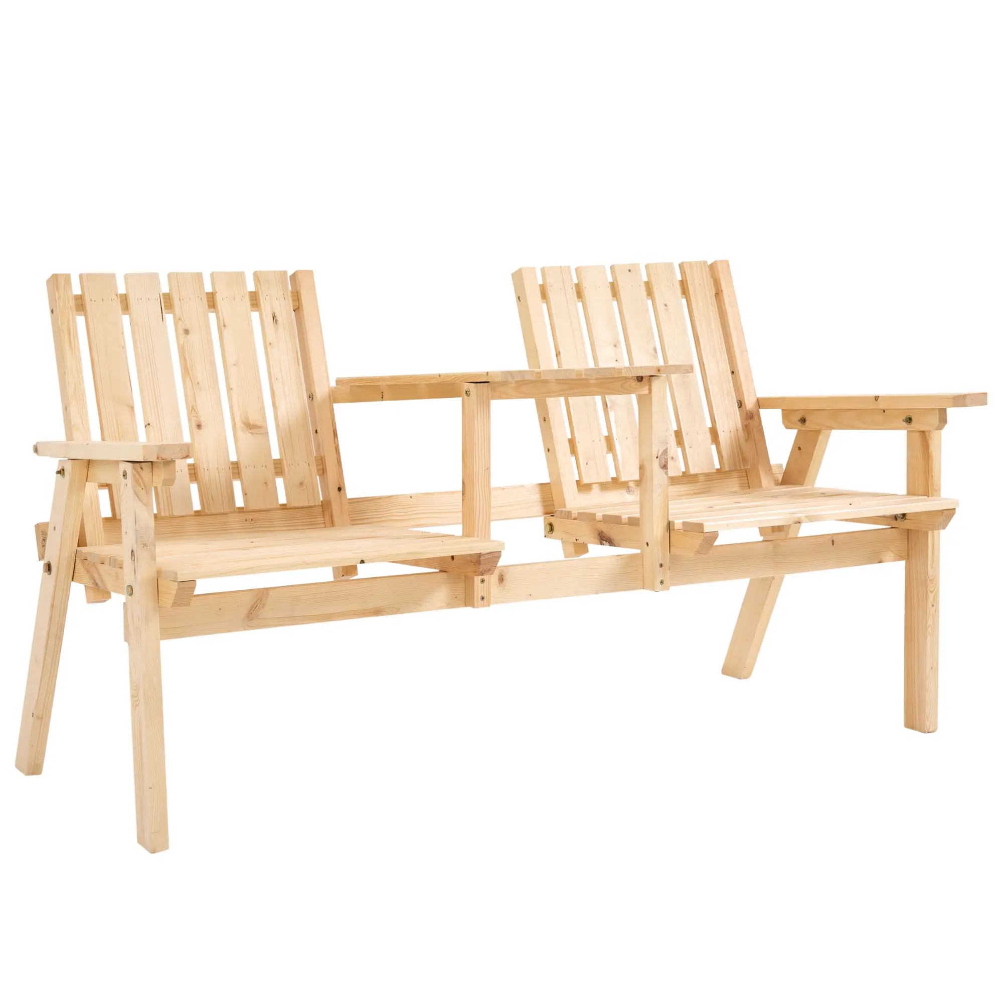 2-Person Garden Bench with Table, Umbrella Hole, Natural Wood - Image 11