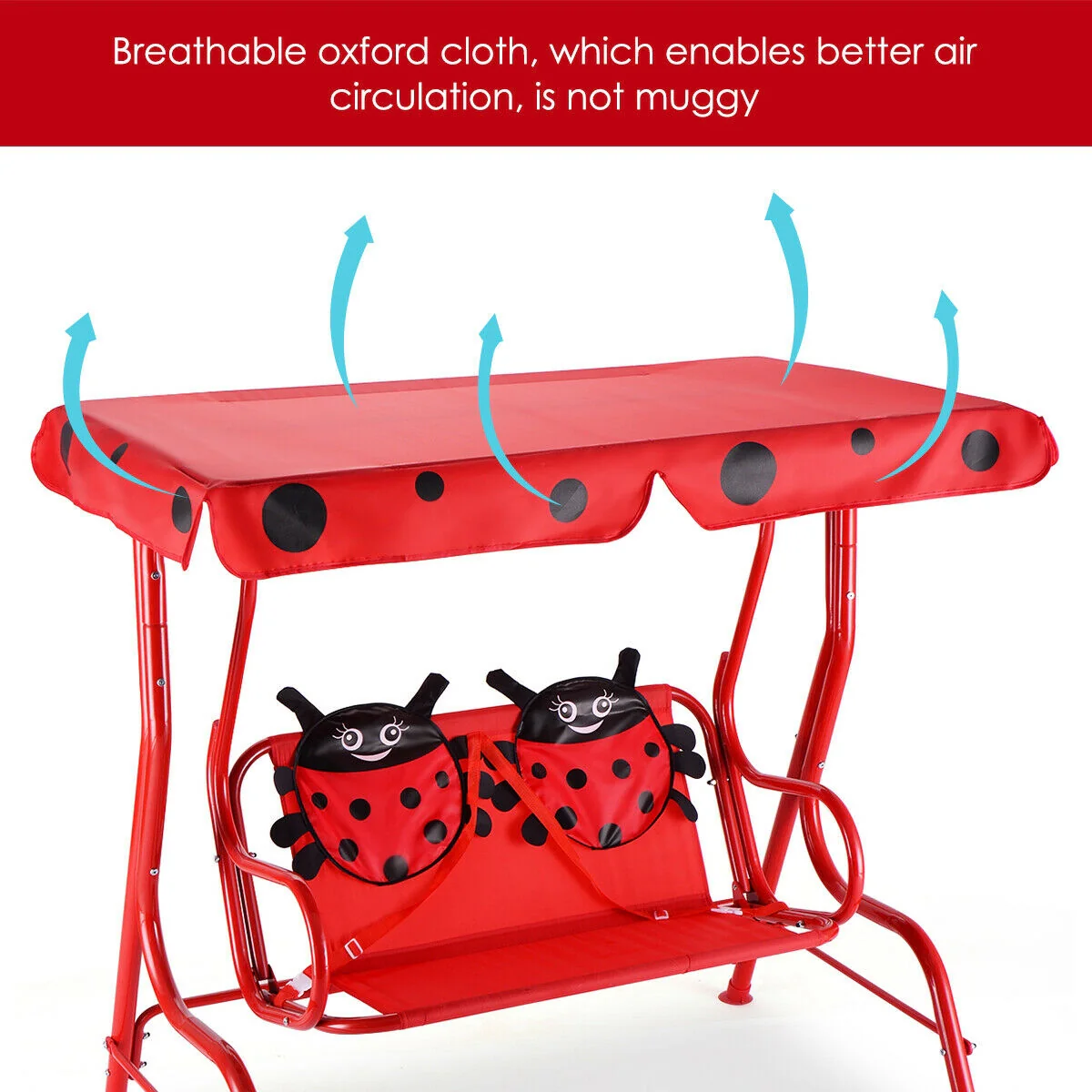 2 Person Kids Patio Swing Bench, Red - Image 10