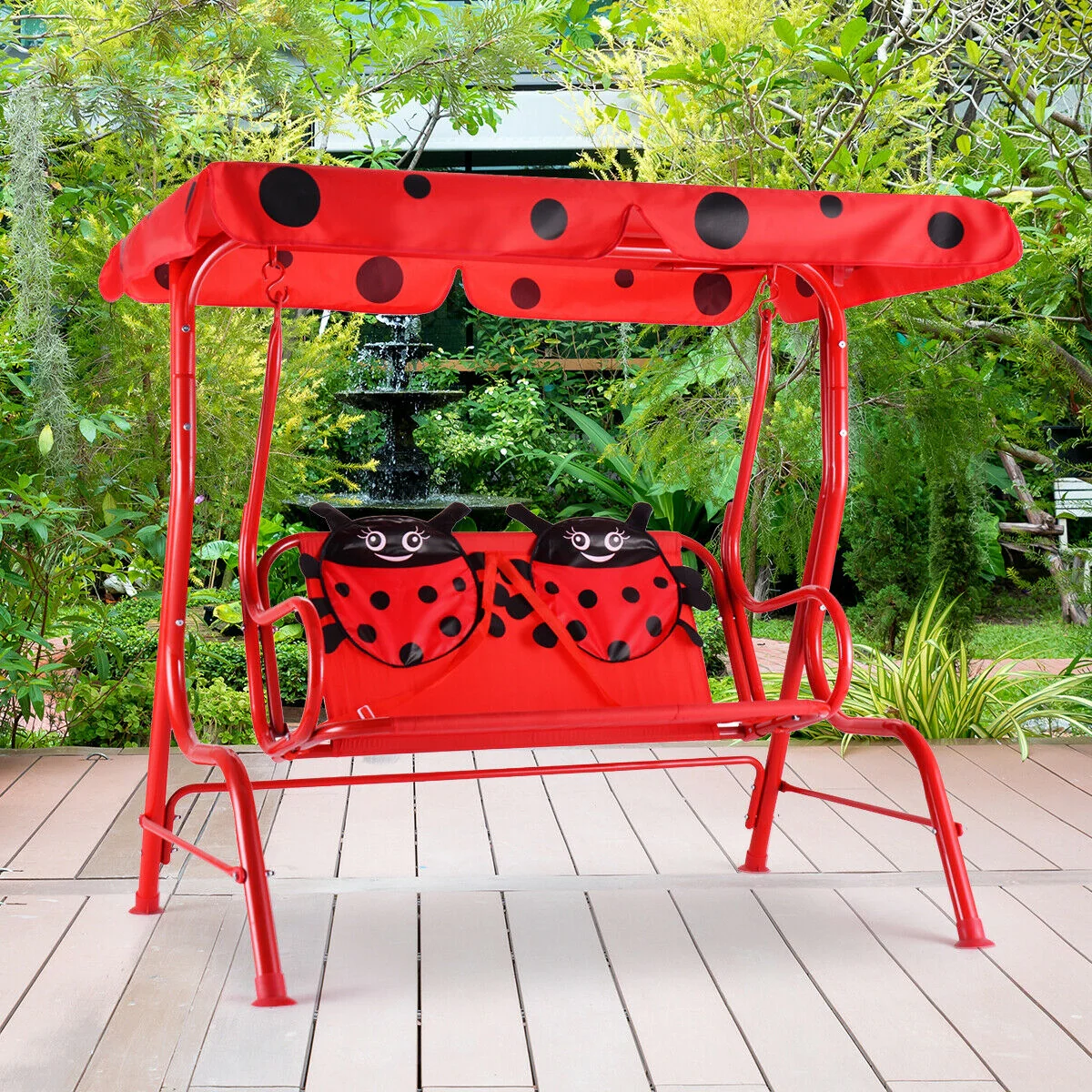 2 Person Kids Patio Swing Bench, Red - Image 2