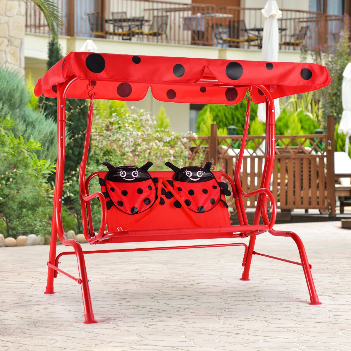 2 Person Kids Patio Swing Bench, Red - Image 3