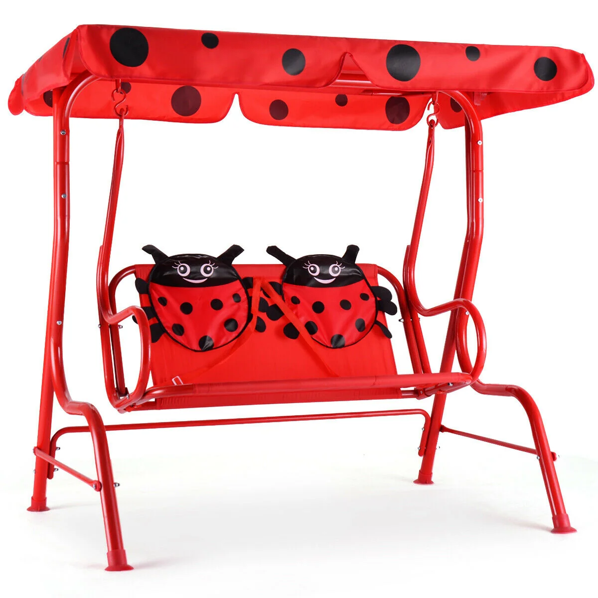 2 Person Kids Patio Swing Bench, Red - Image 4