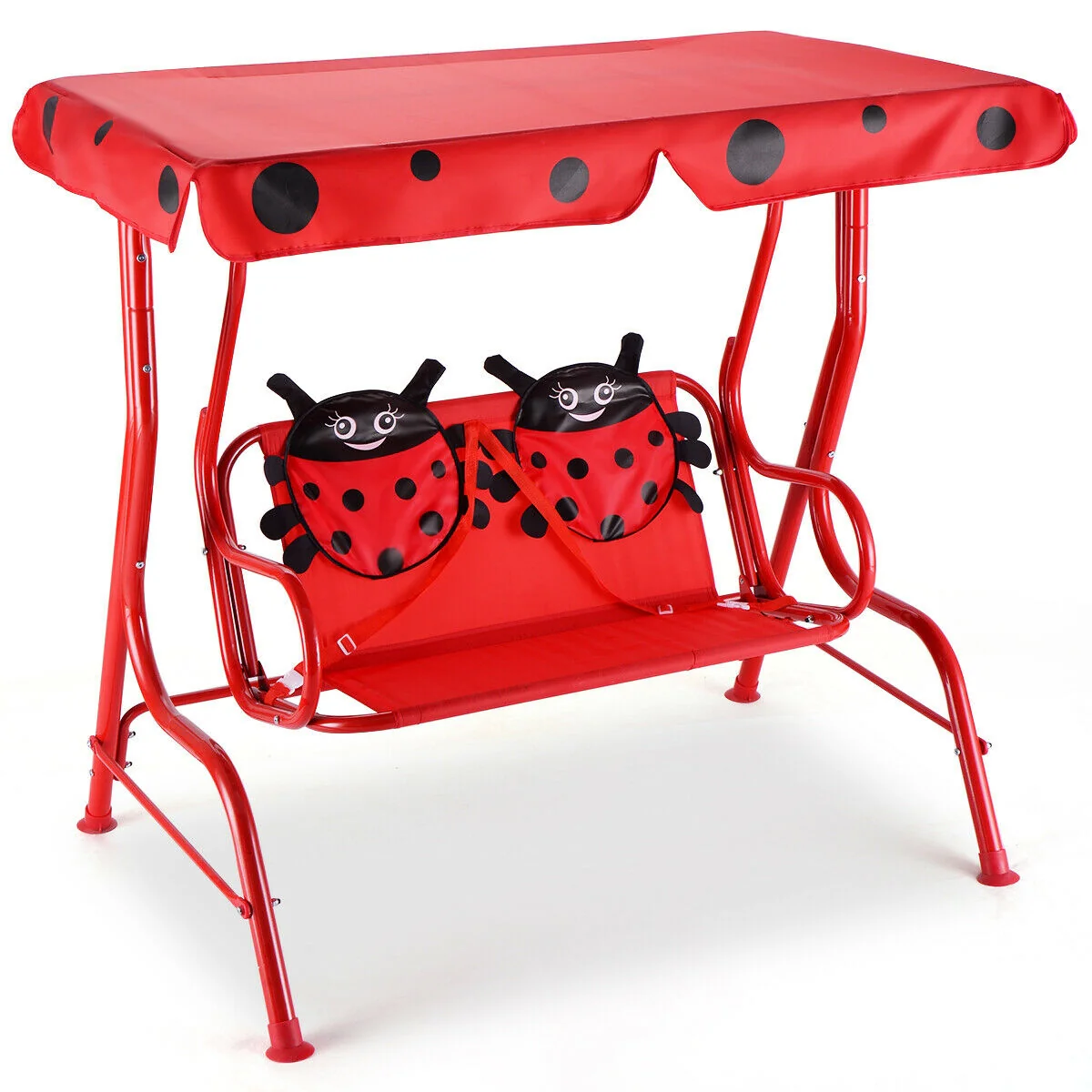 2 Person Kids Patio Swing Bench, Red - Image 5