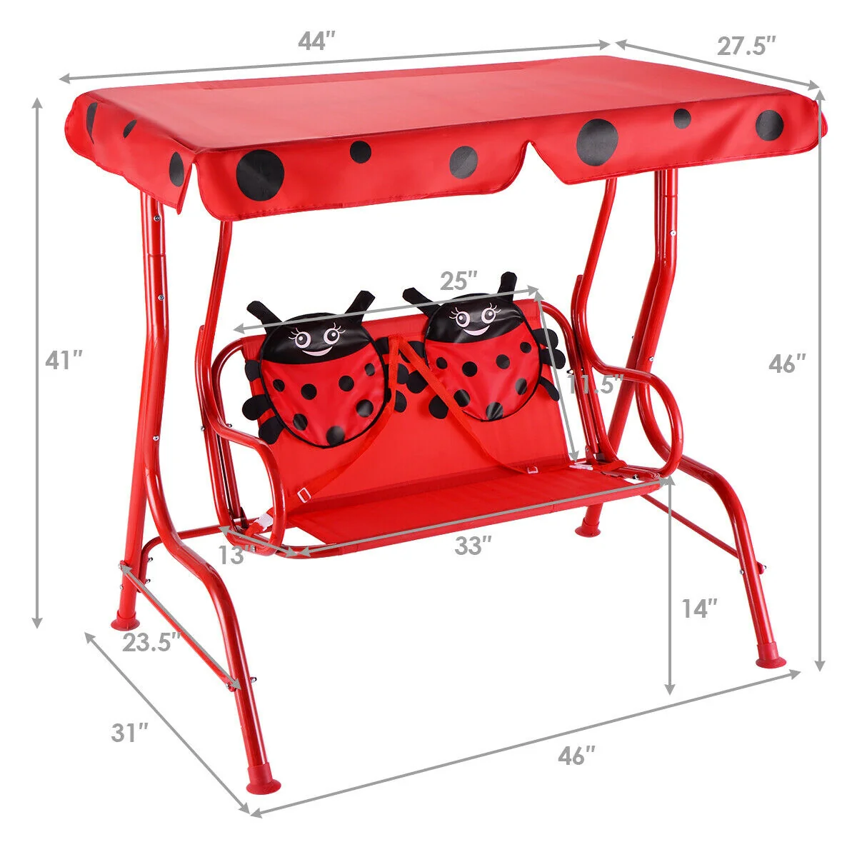 2 Person Kids Patio Swing Bench, Red - Image 6