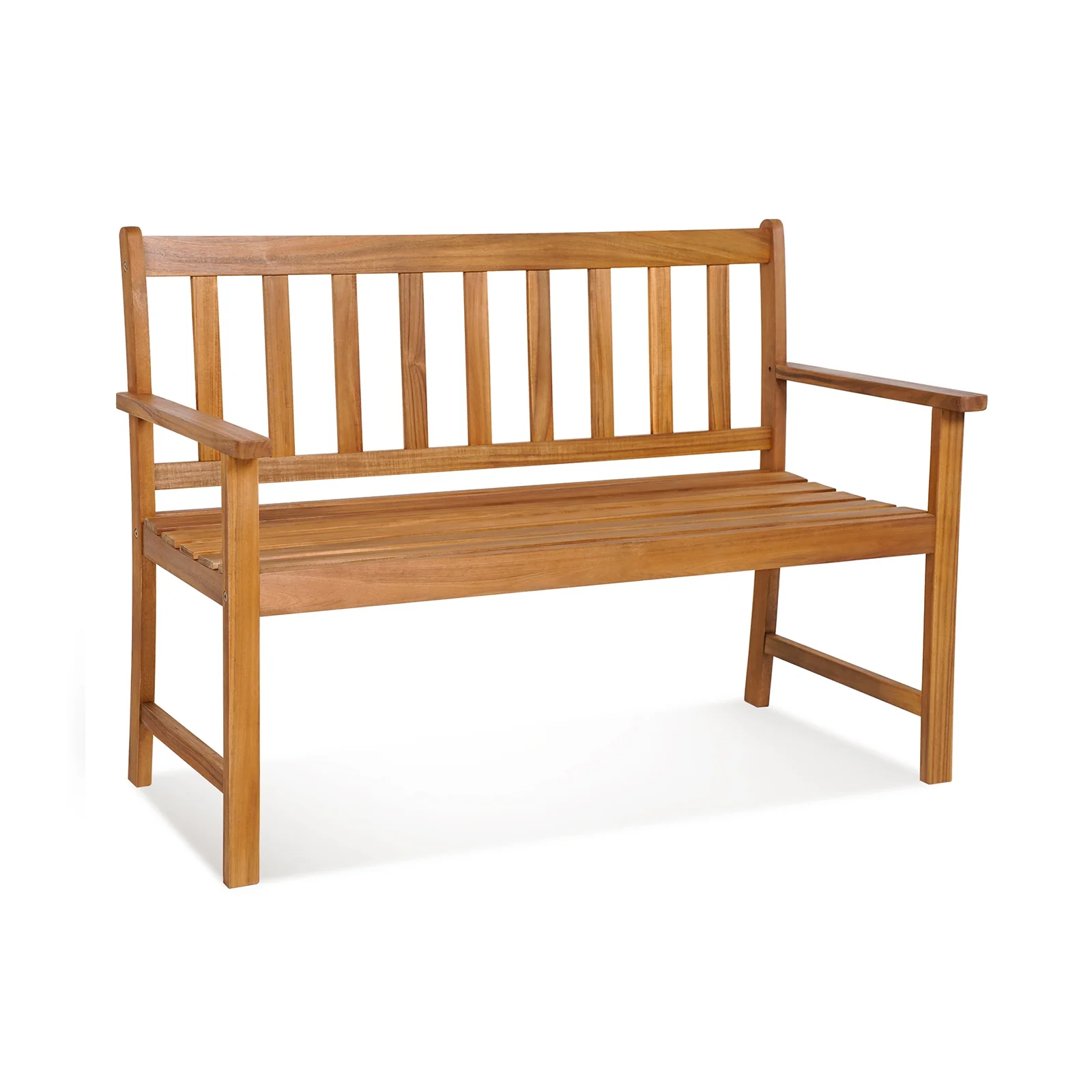 2-Person Outdoor Acacia Wood Bench With Backrest, Natural - Image 4