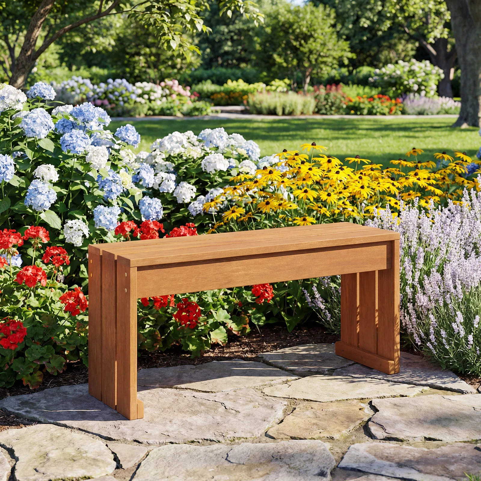 2-Person Outdoor Garden Bench, Solid Wooden Frame - Image 3