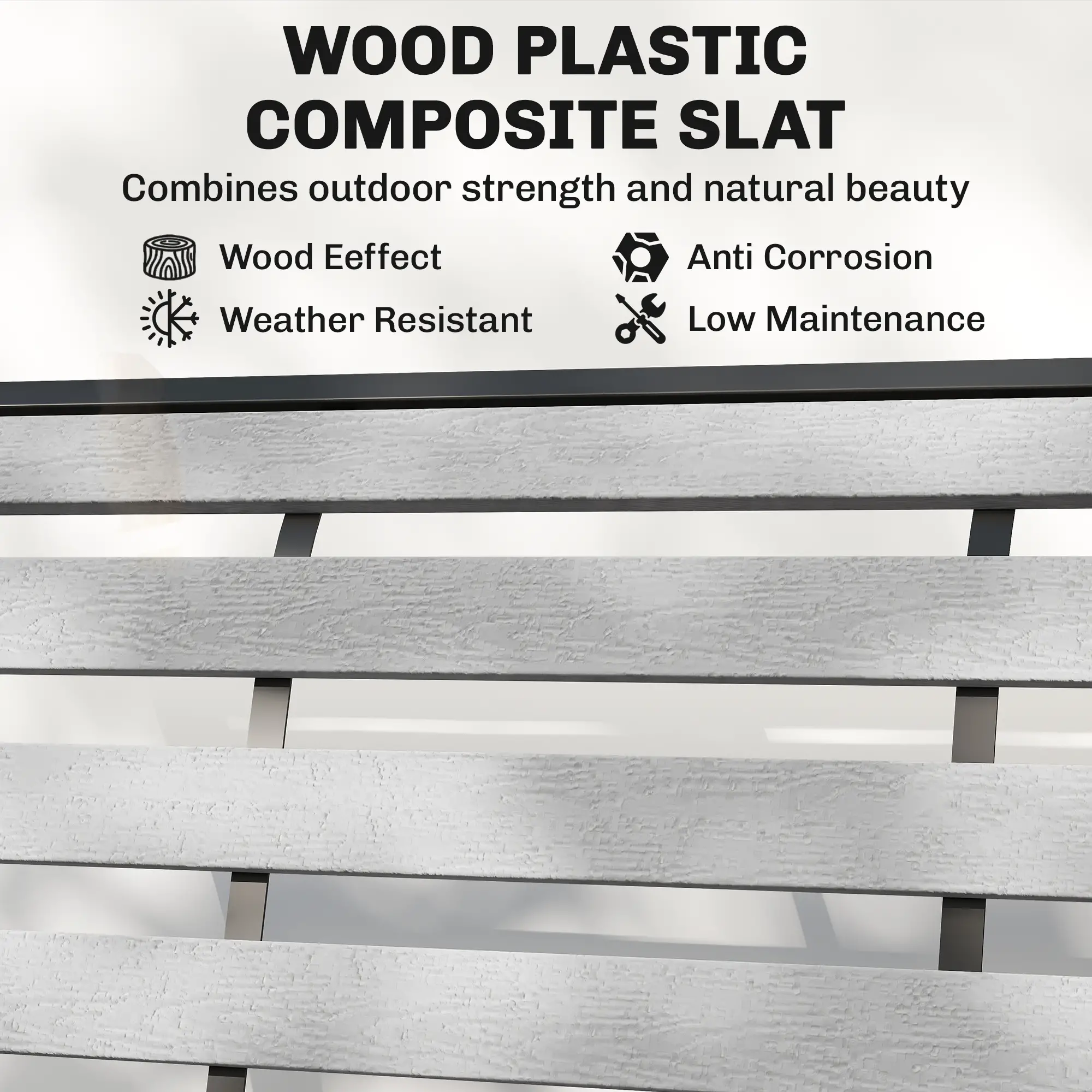 2 Person Outdoor Glider Bench, Steel Frame, Faux Wood Slats, Grey - Image 5