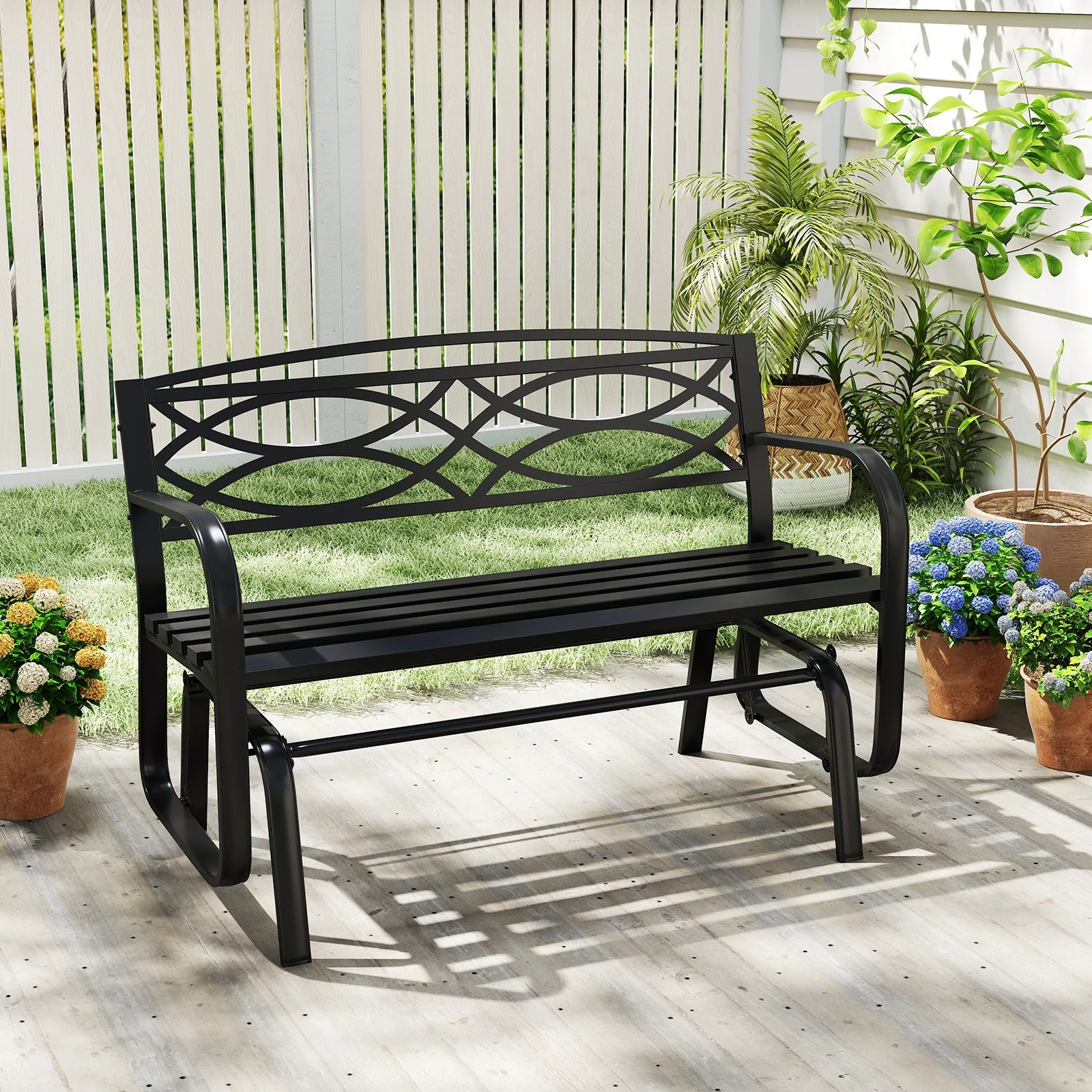 2-Person Outdoor Glider Bench, Metal Frame, Black - Image 3