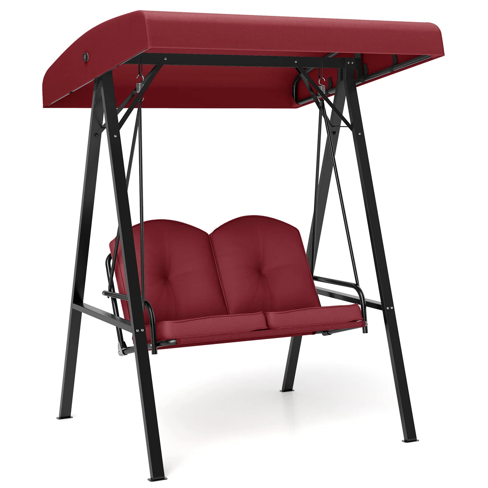 2-Person Outdoor Porch Swing, A-Shaped Metal Stand, Adjustable Canopy, Wine - Image 5