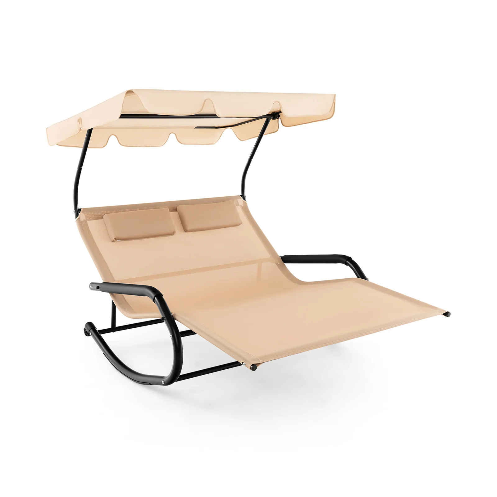 2 Person Outdoor Rocking Chaise Lounge, Canopy, Wheels, Beige - Image 4