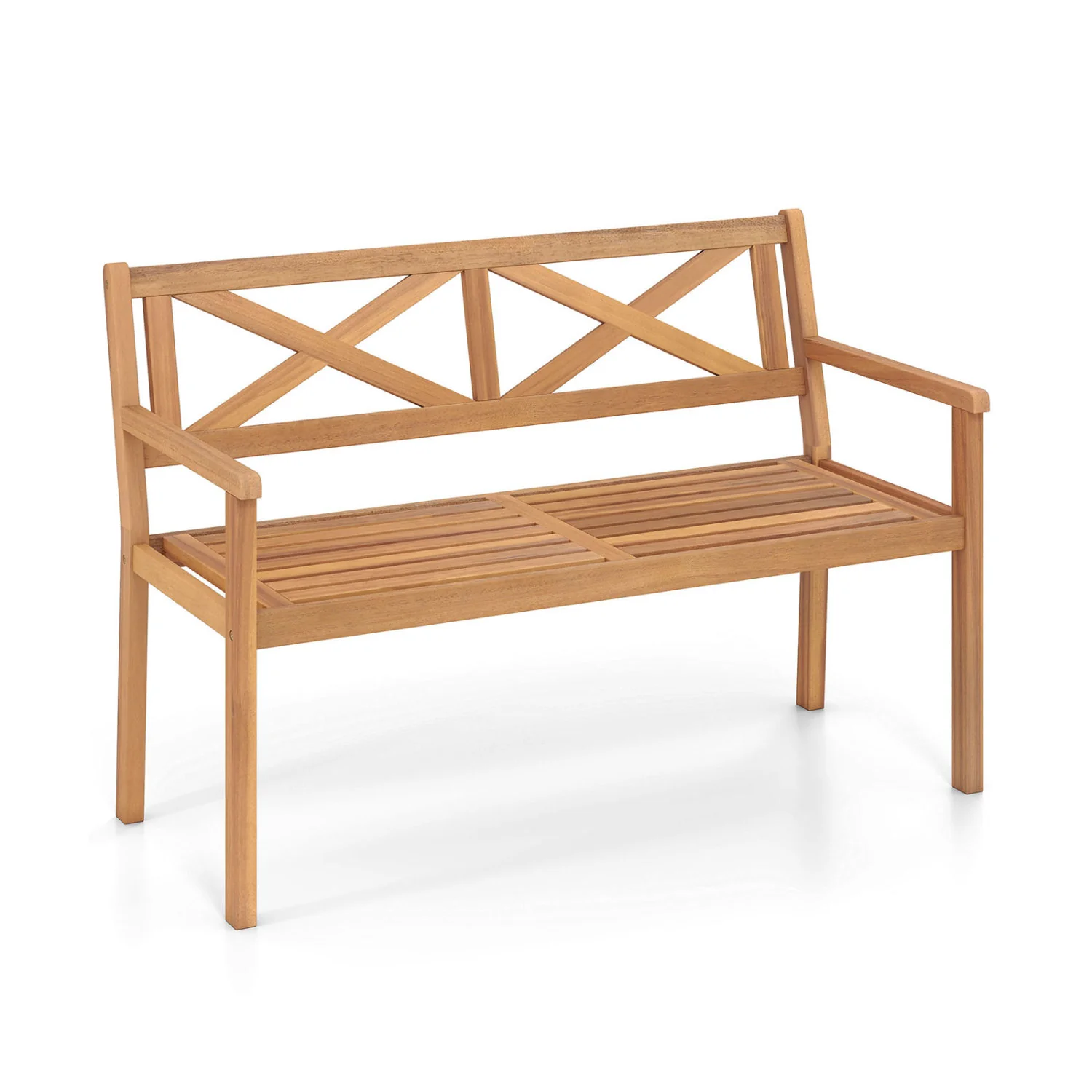 2-Person Patio Acacia Wood Chair with Armrests, Teak
