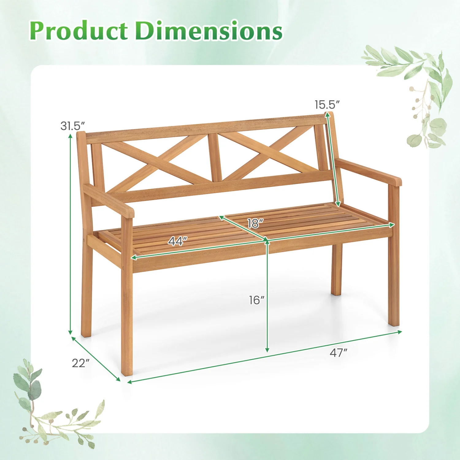 2-Person Patio Acacia Wood Chair with Armrests, Teak - Image 4