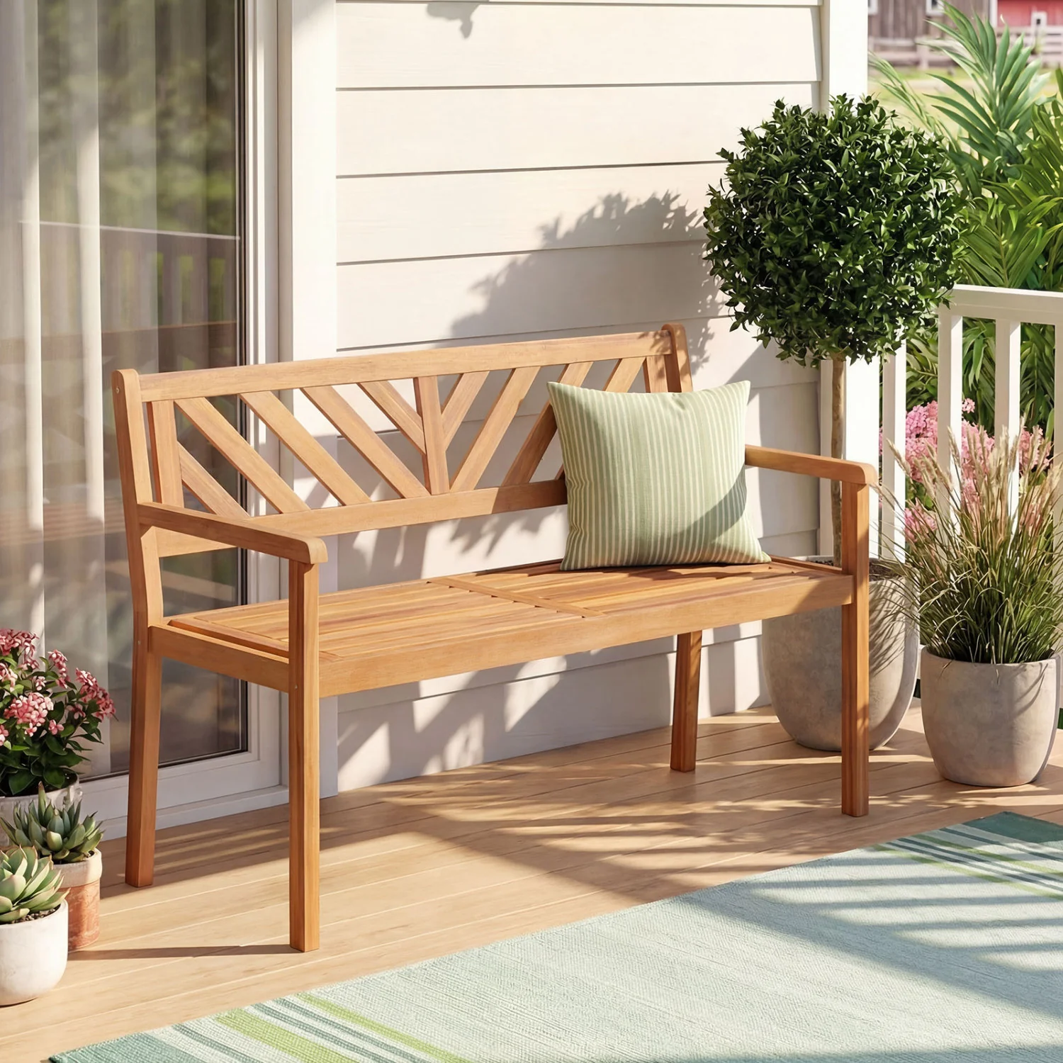 2-Person Patio Acacia Wood Garden Chair, Teak - Image 2
