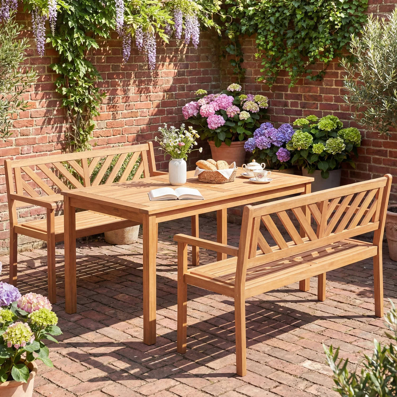 2-Person Patio Acacia Wood Garden Chair, Teak - Image 5