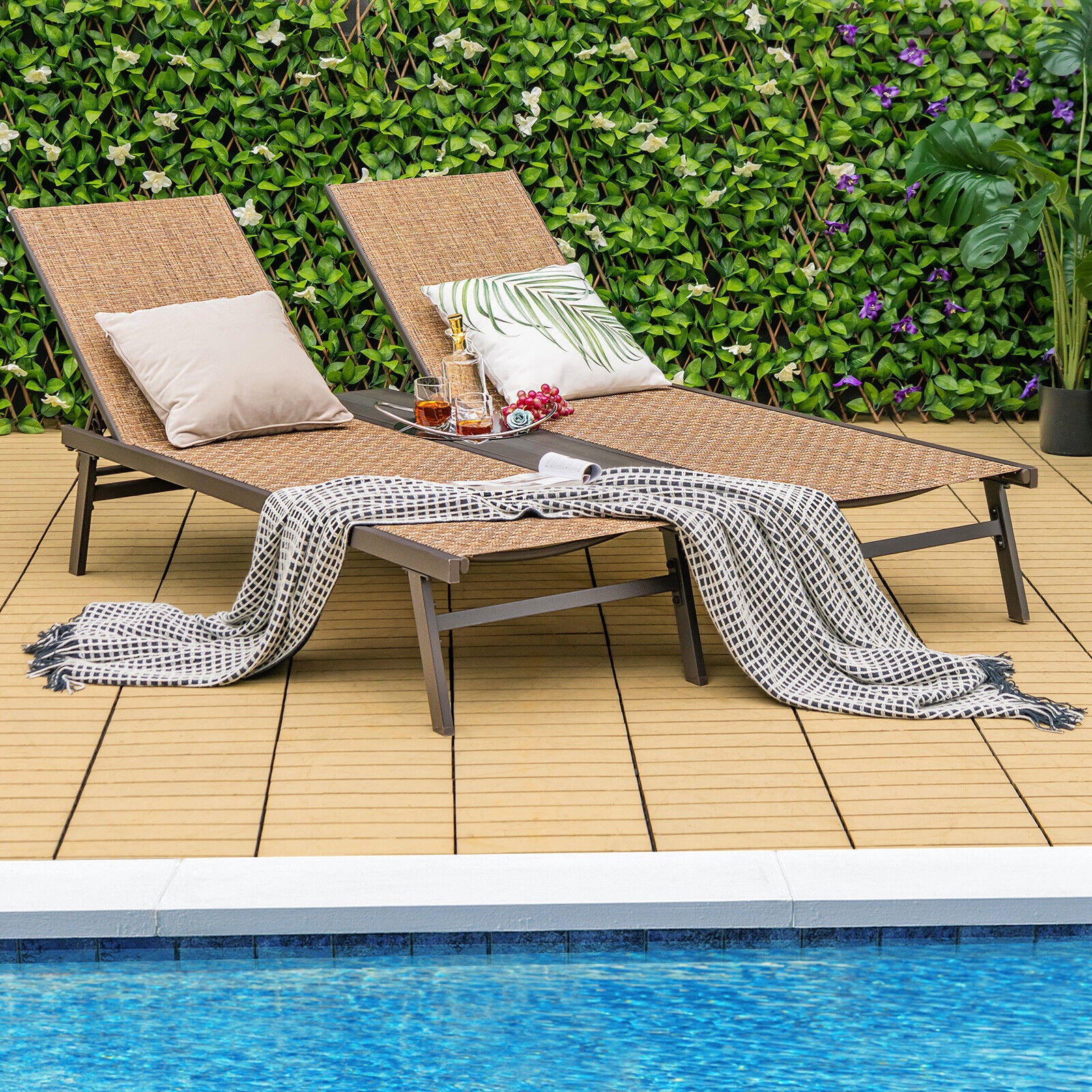 2-Person Patio Chaise Lounge, Brown - Image 2