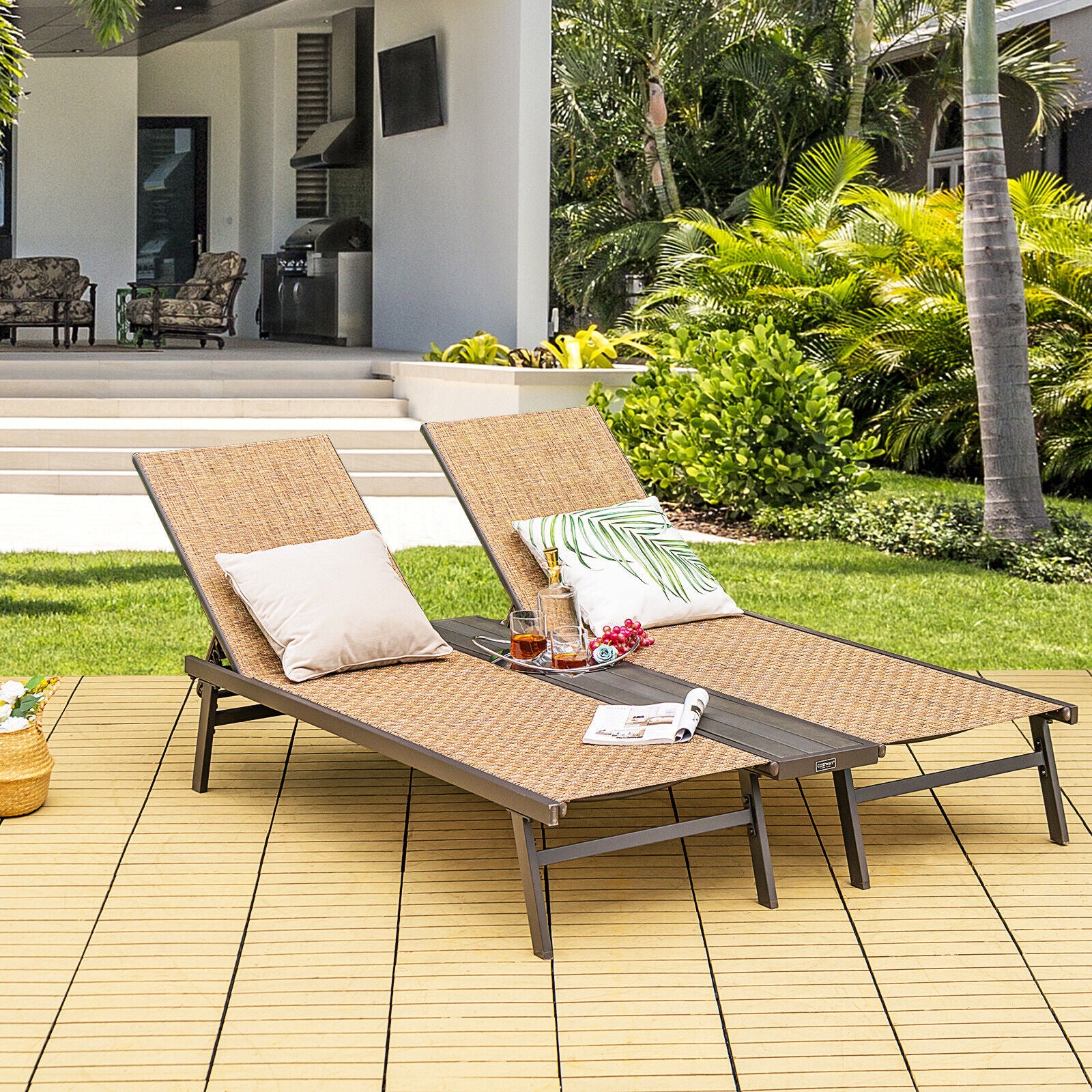 2-Person Patio Chaise Lounge, Brown - Image 3