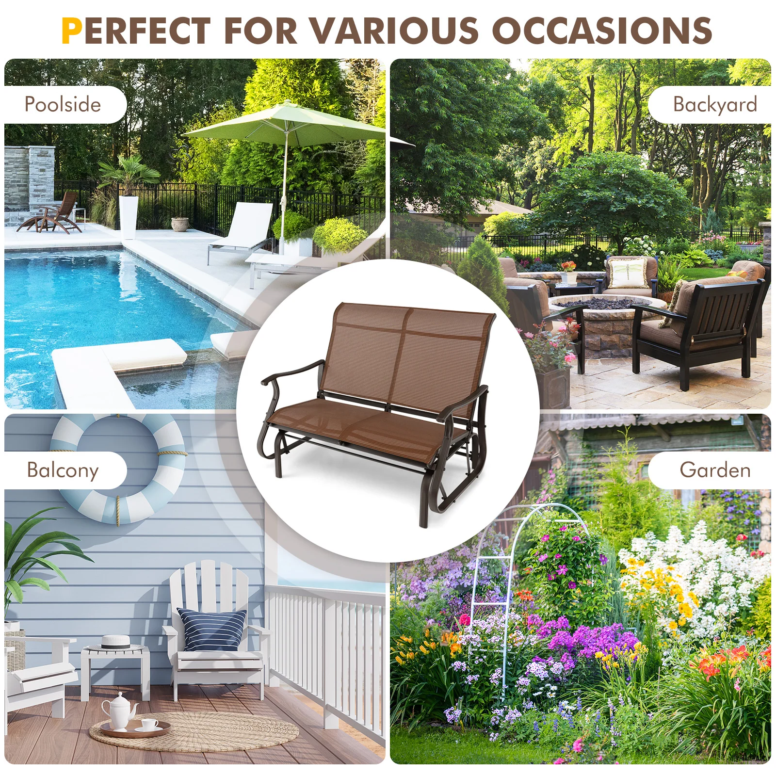 2-Person Patio Glider Bench, Brown - Image 10