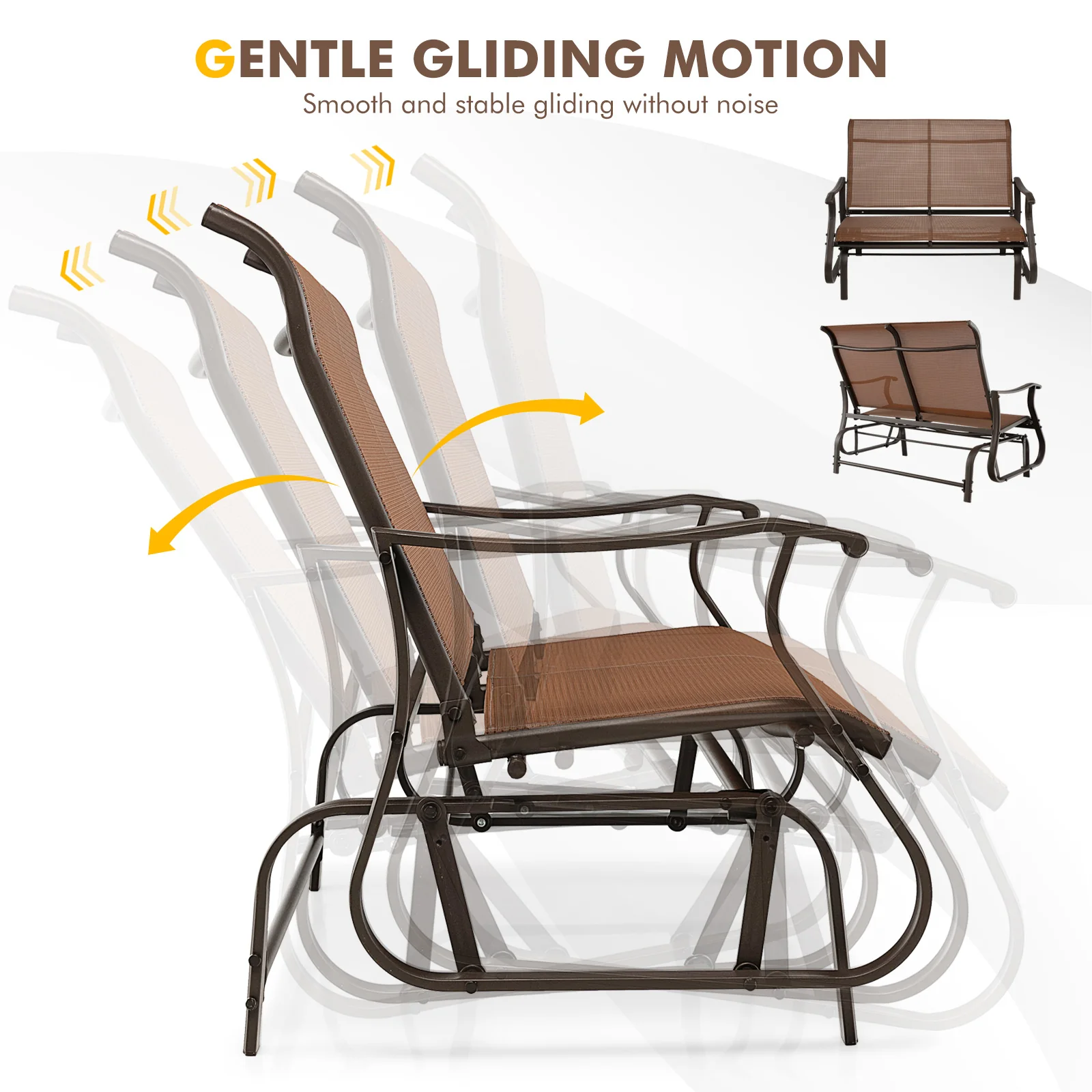 2-Person Patio Glider Bench, Brown - Image 7