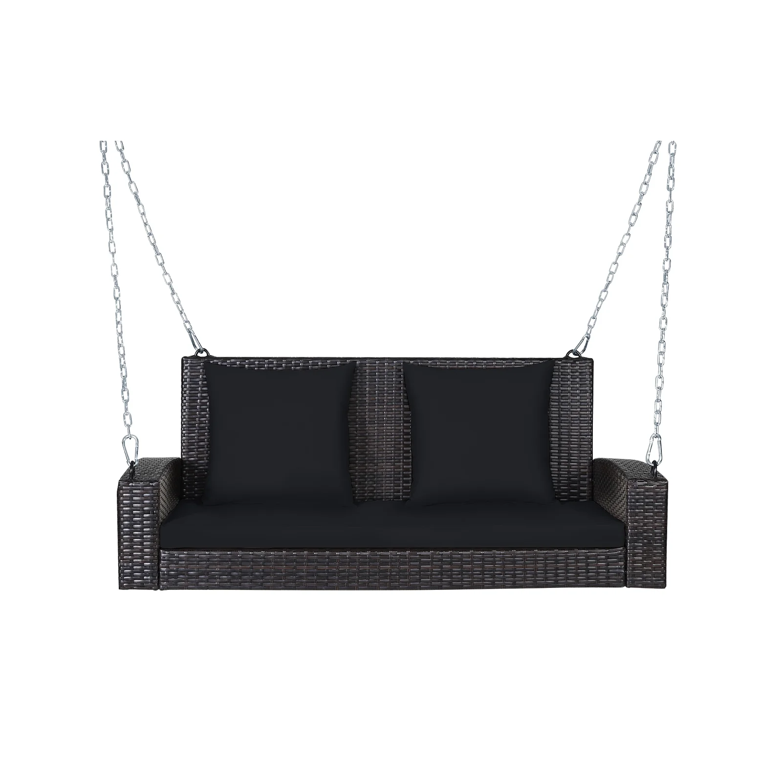 2-Person Patio Rattan Swing With Cushions, Black