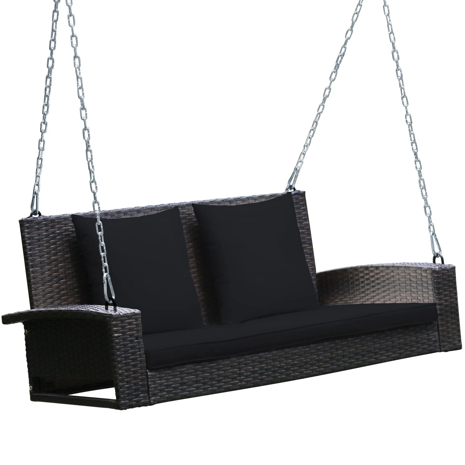 2-Person Patio Rattan Swing With Cushions, Black - Image 5