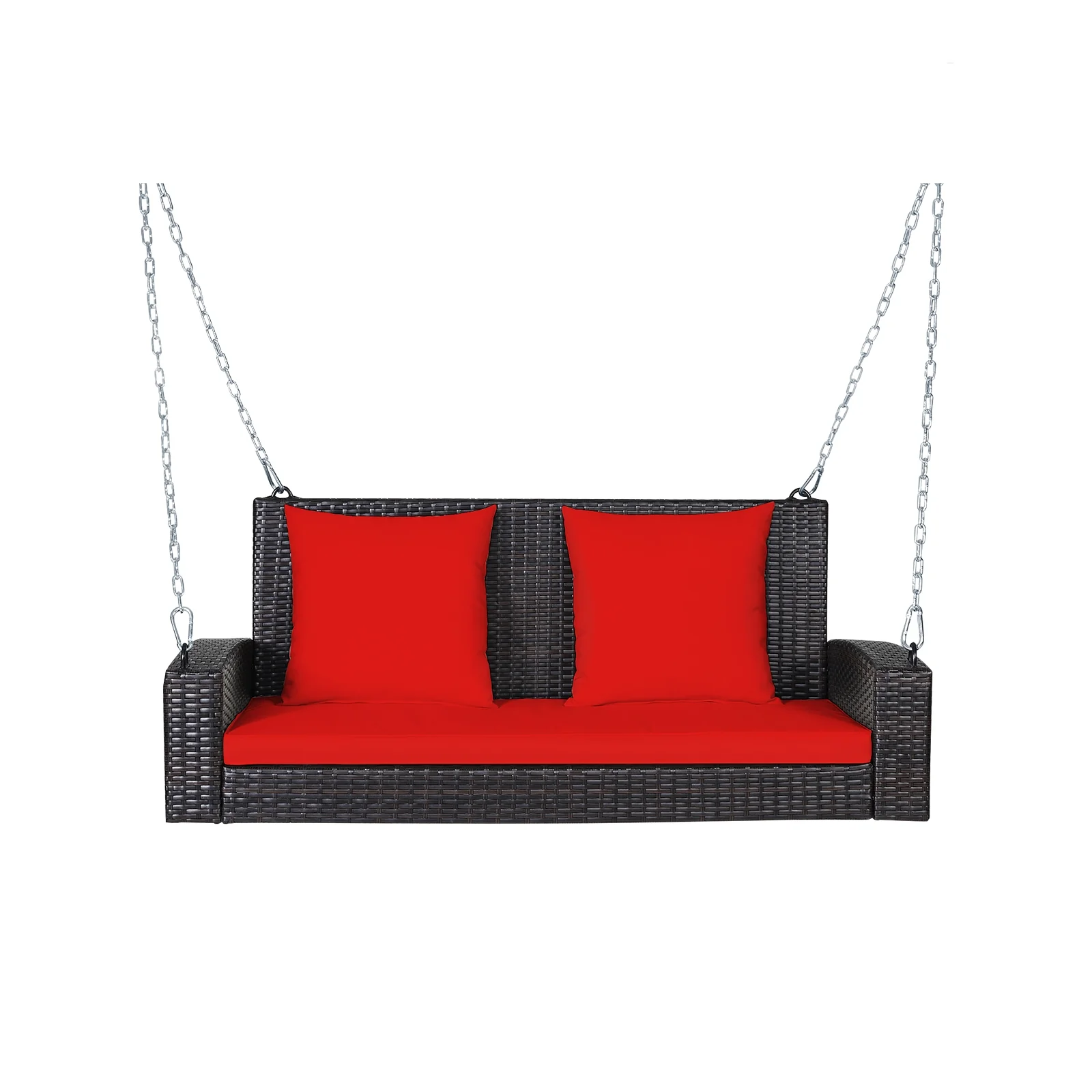 2-Person Patio Rattan Swing With Cushions, Red - Image 4