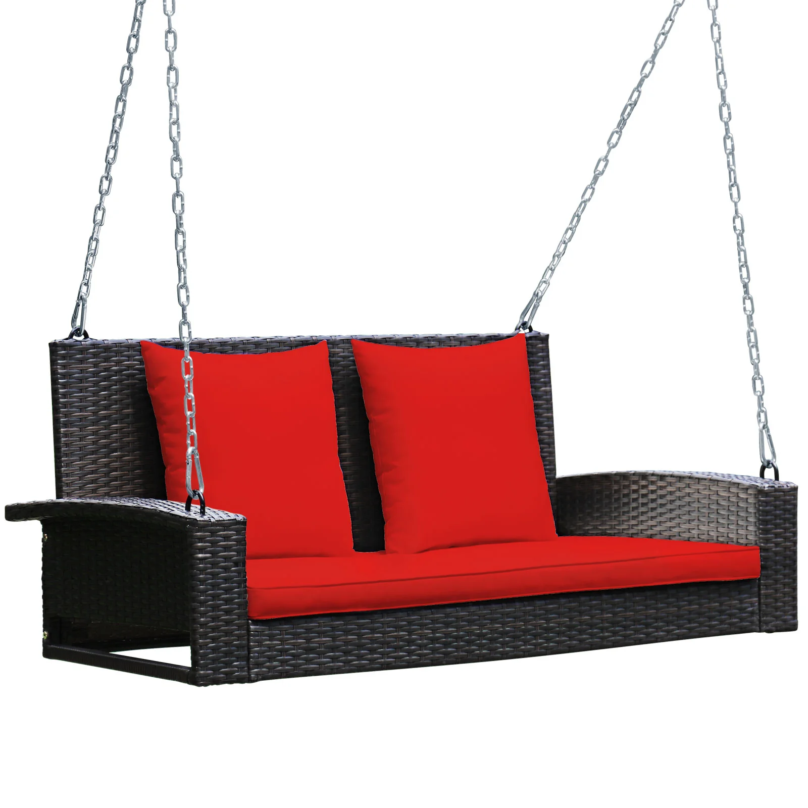 2-Person Patio Rattan Swing With Cushions, Red - Image 9