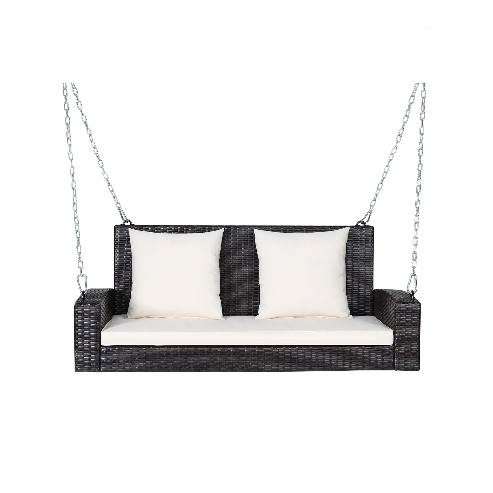 2-Person Patio Rattan Swing With Cushions, White - Image 4