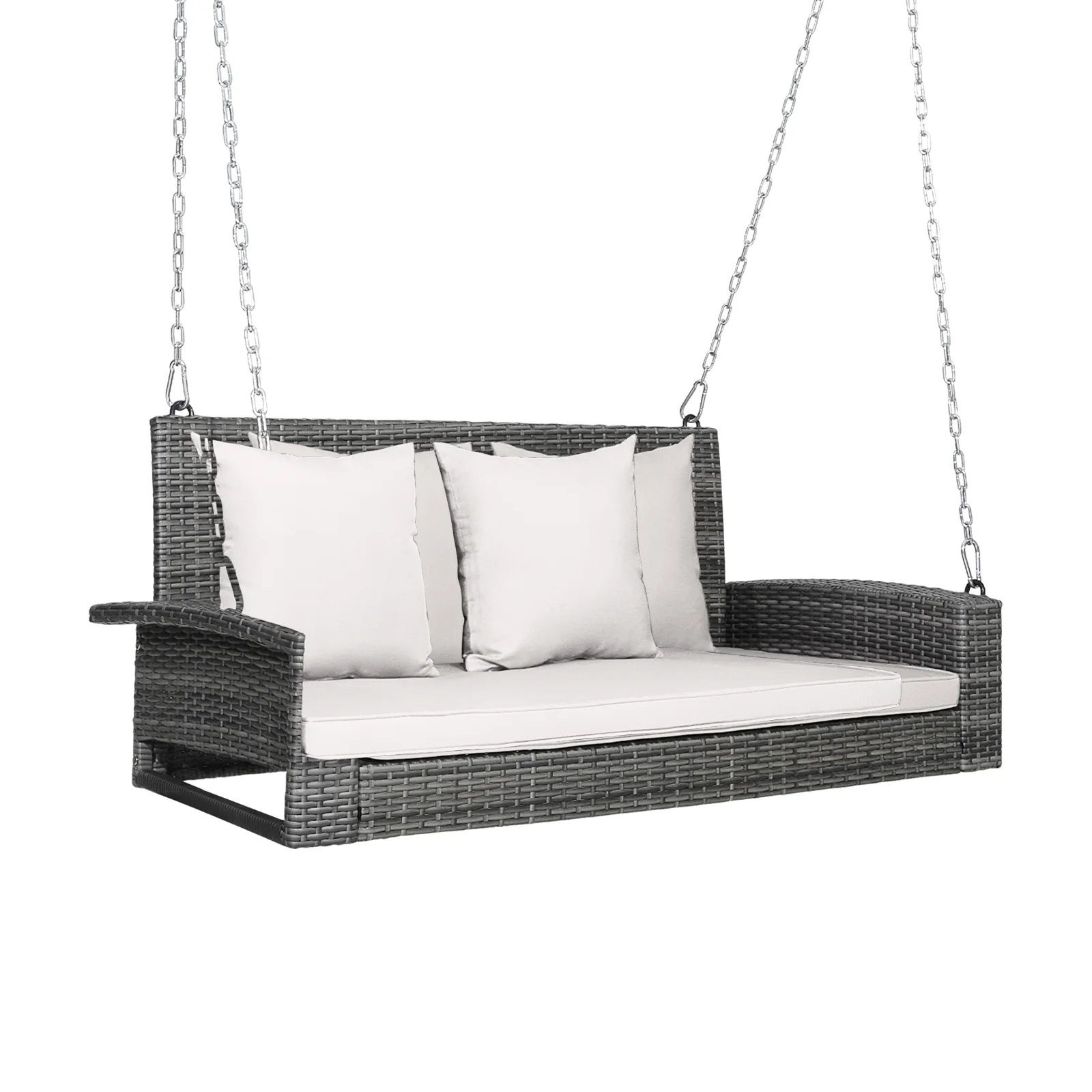 2-Person Patio Wicker Hanging Swing Bench, 800 Pounds, White