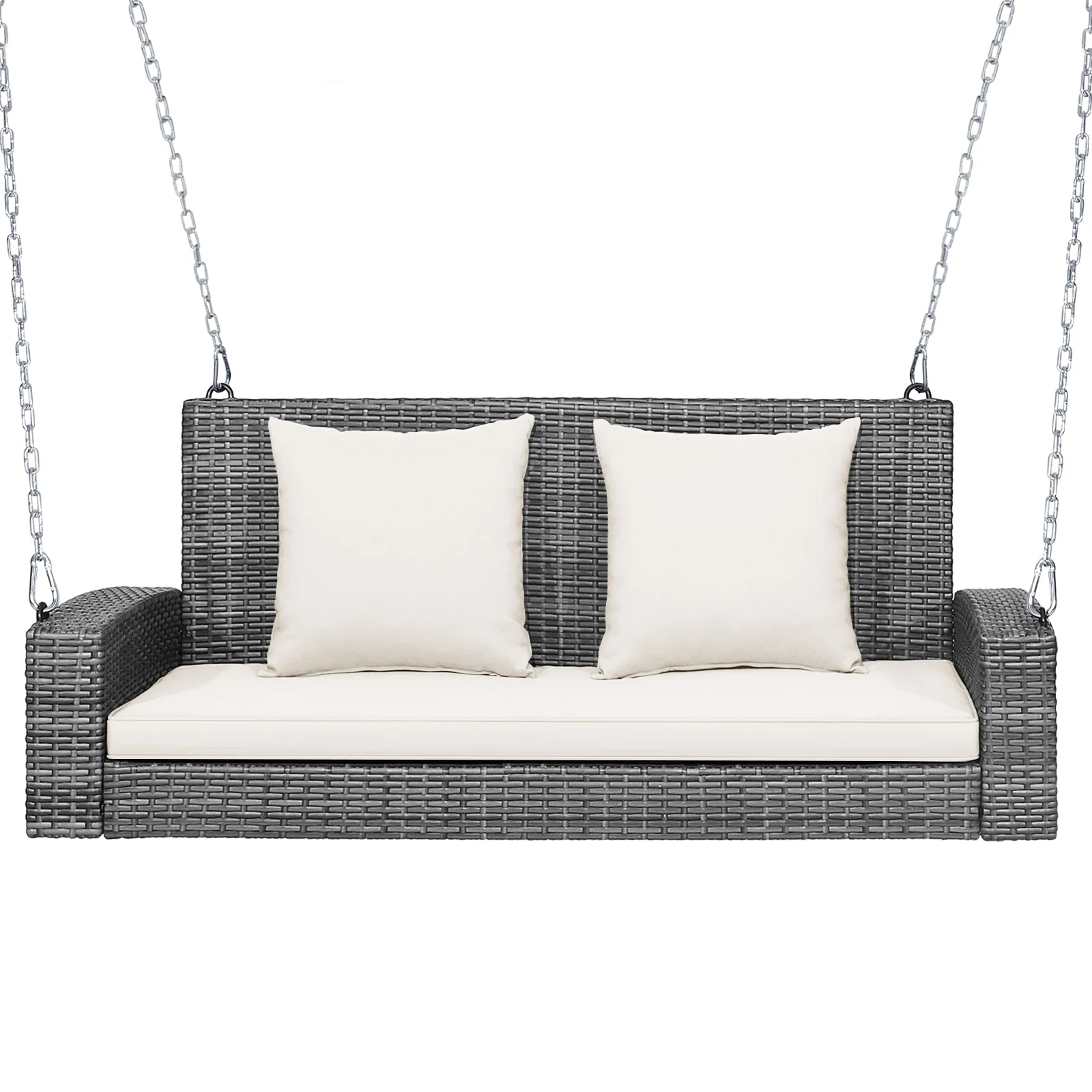2-Person Patio Wicker Hanging Swing Bench, 800 Pounds, White - Image 5