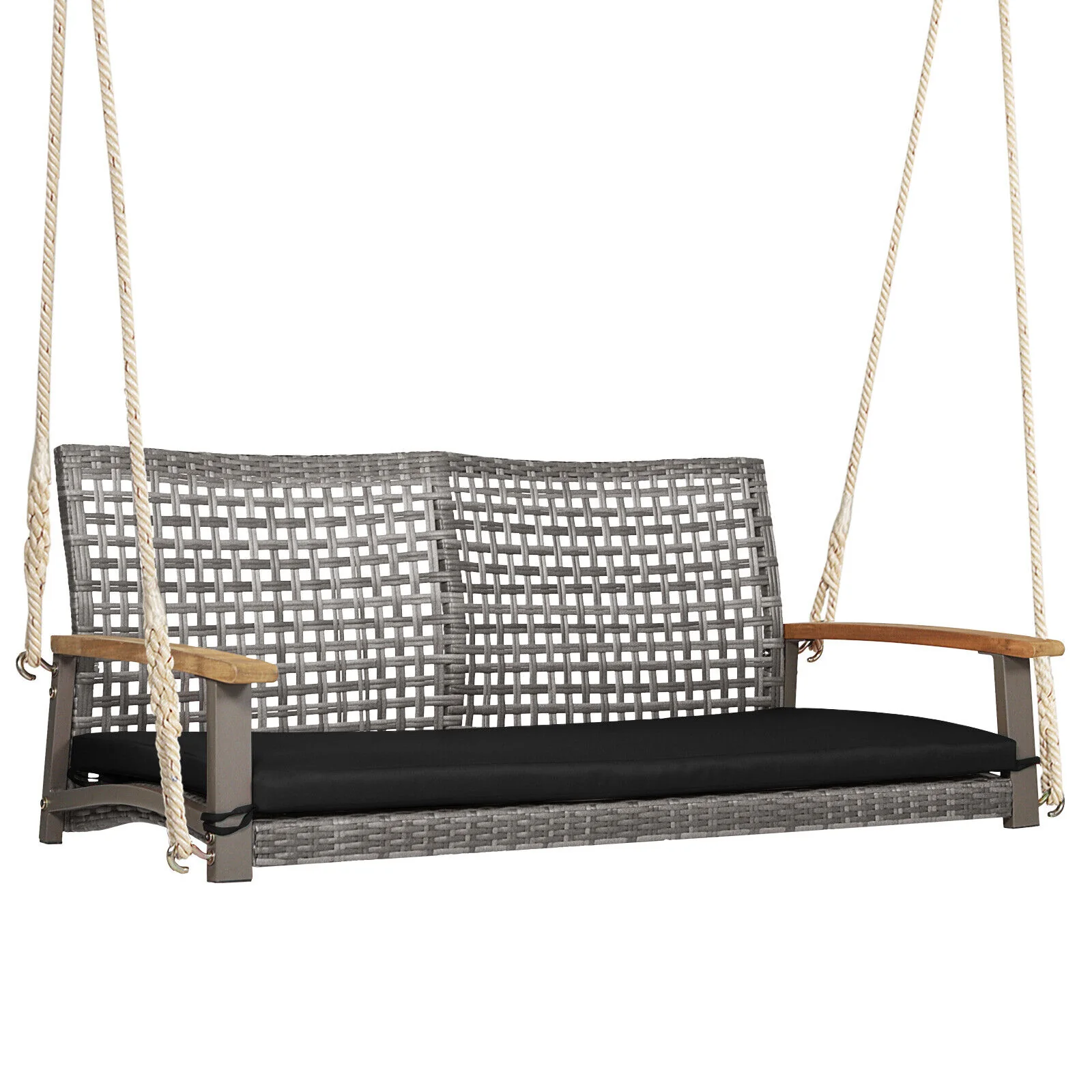 2-Person Patio Wicker Hanging Swing Chair, Black - Image 4
