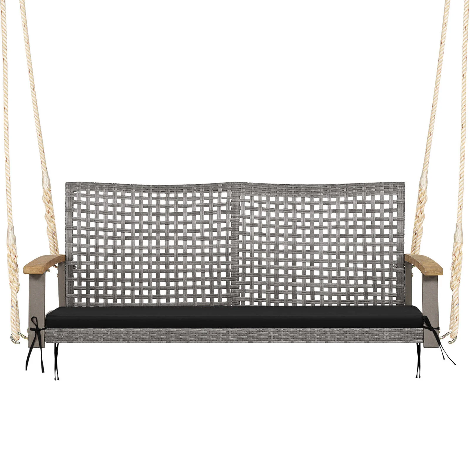 2-Person Patio Wicker Hanging Swing Chair, Black - Image 5