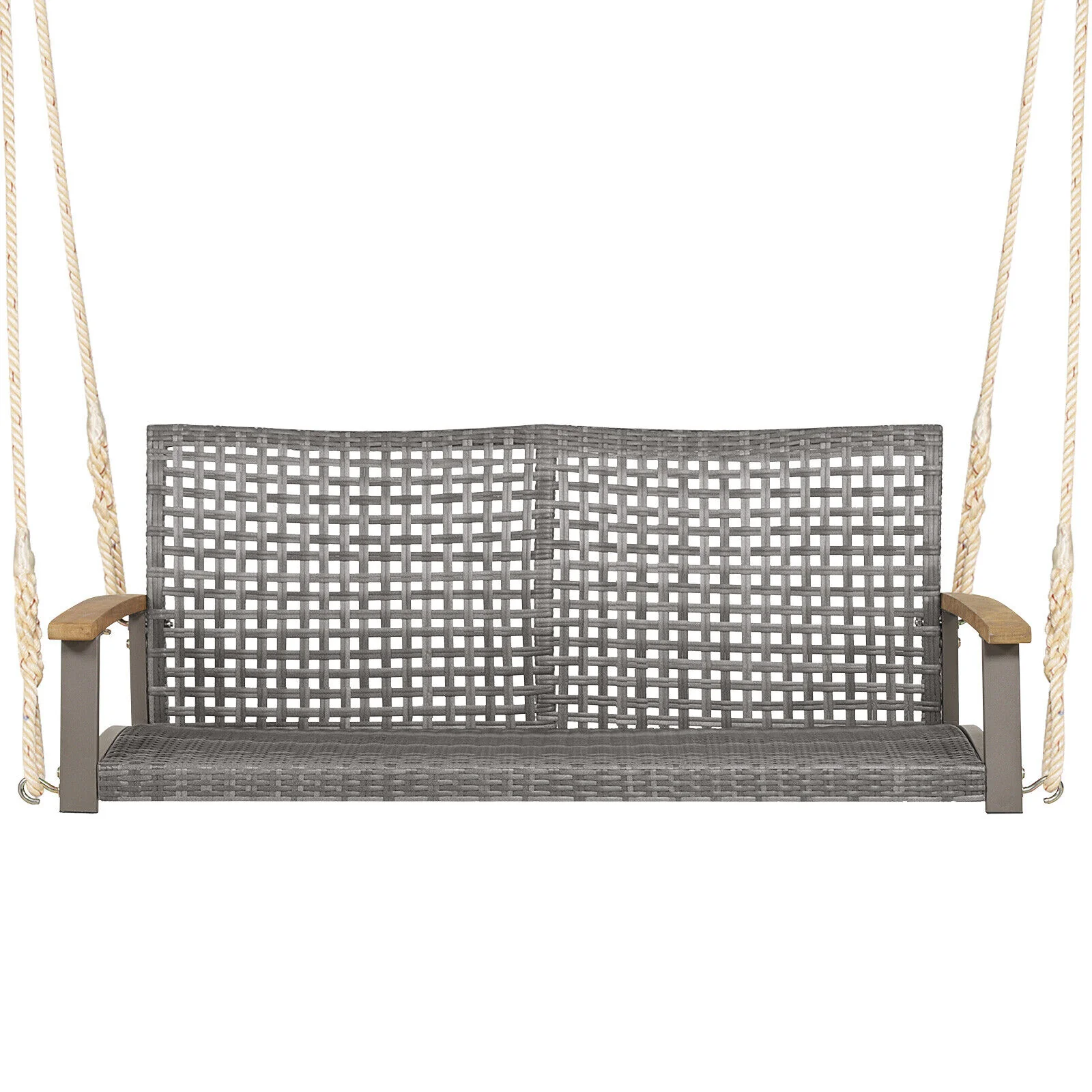 2-Person Patio Wicker Hanging Swing Chair, Off White - Image 7