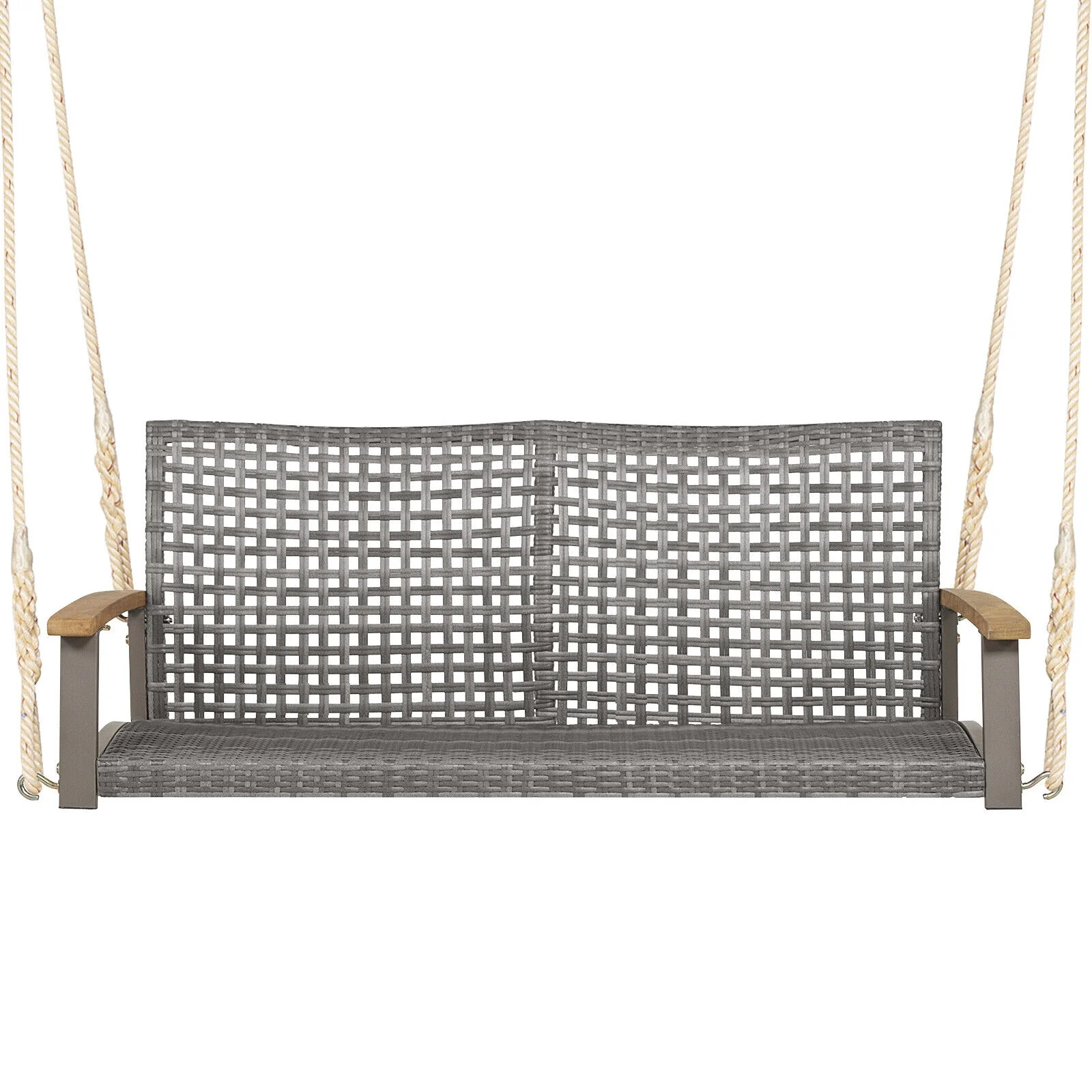 2-Person Patio Wicker Hanging Swing Chair, Red - Image 9