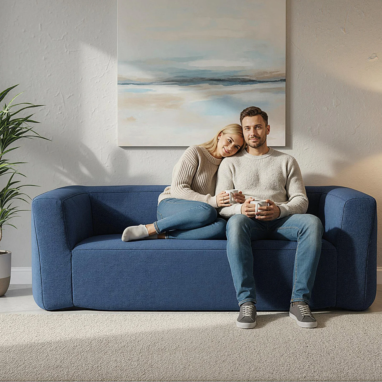 2-Person Portable Blow Up Sofa with Detachable Cover, Blue - Image 3