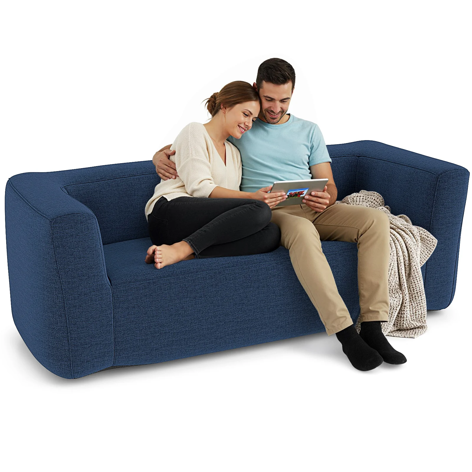 2-Person Portable Blow Up Sofa with Detachable Cover, Blue - Image 5